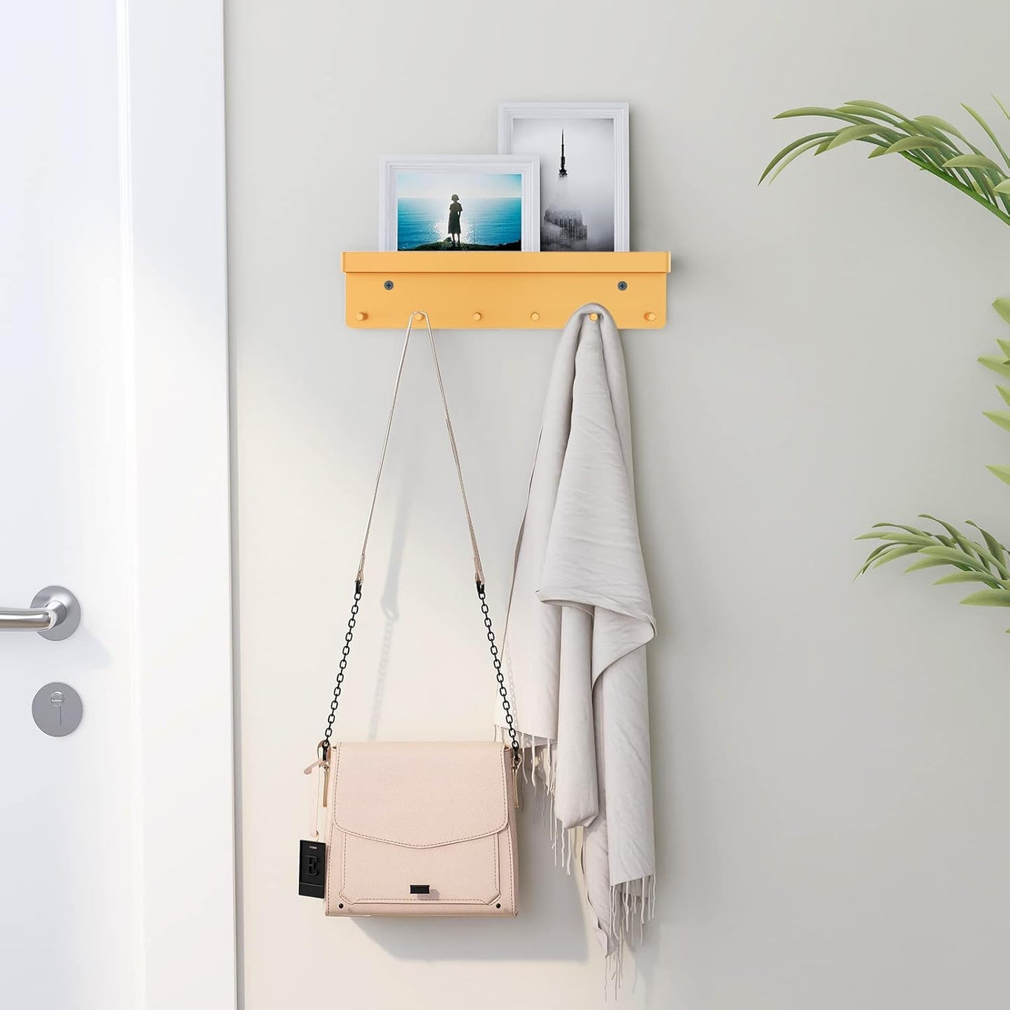 MKO Key Holder for Wall, Mail Organizer and Key Rack with Tray for Hallway, 6 Key Hooks Wall Mount Adhesive(Gold)