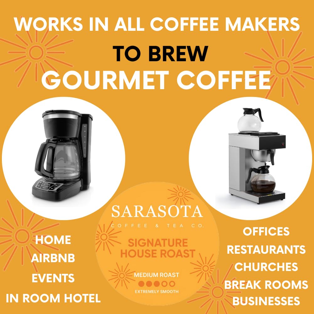 Sarasota Coffee Ground Packets | Gourmet Medium Roast Bulk Packs | Breakfast Blend | Low Acid Mold Free Individual Single Pot Pouches for 12 Cup Coffee Maker | 2 Ounce Bags, 36 Count
