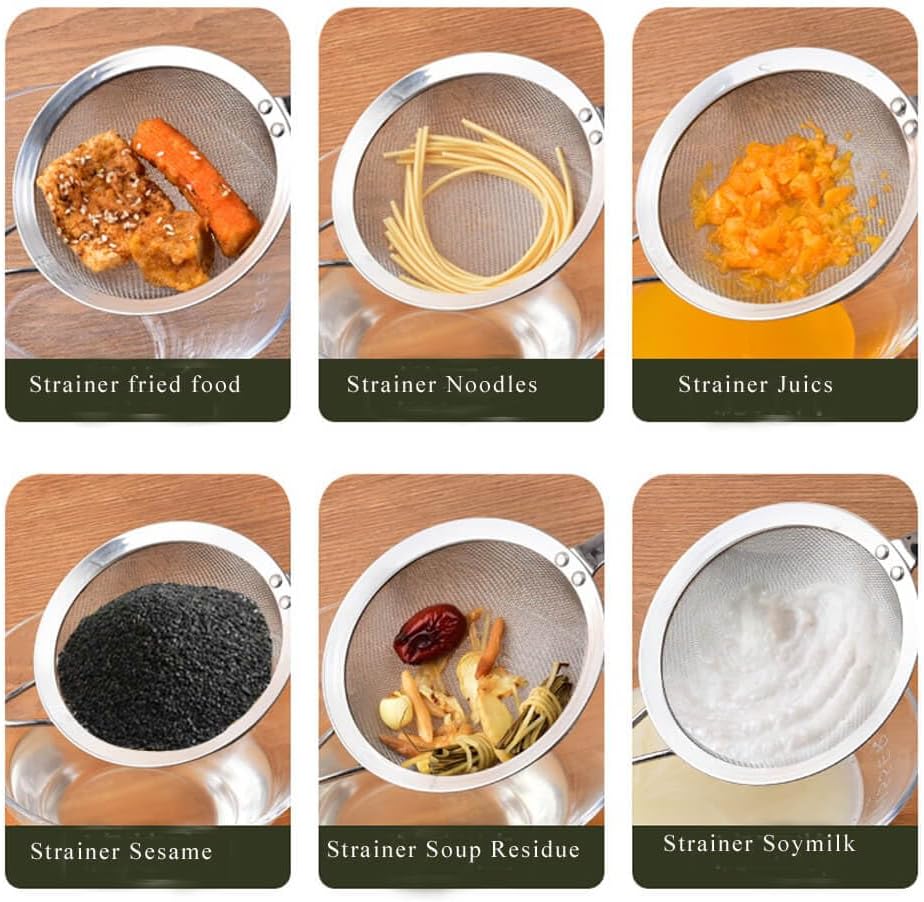 304 Stainless Steel Fine Mesh Strainers for Kitchen, Colander-Skimmer with Handle, Sieve Sifters for Food, Tea, Rice, Oil, Noodles, Fruits, Vegetable 5.51 inch Medium