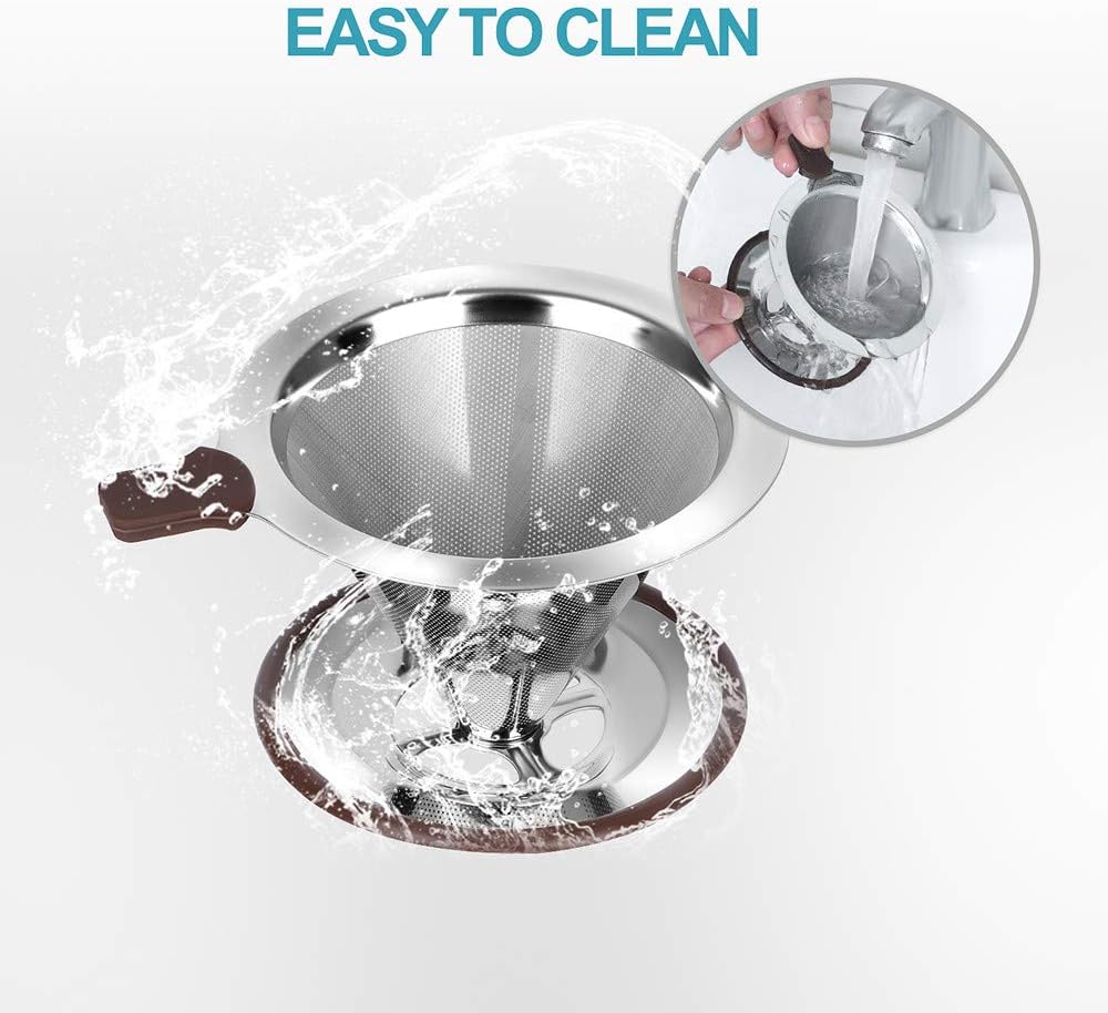 Pour Over Coffee Dripper, Reusable Paperless Coffee Filter,Professional Stainless Steel Drip Cone Brew Coffee Strainer,Upgraded Double Micro Mesh Filter with Cup Stand,1-2 Cup