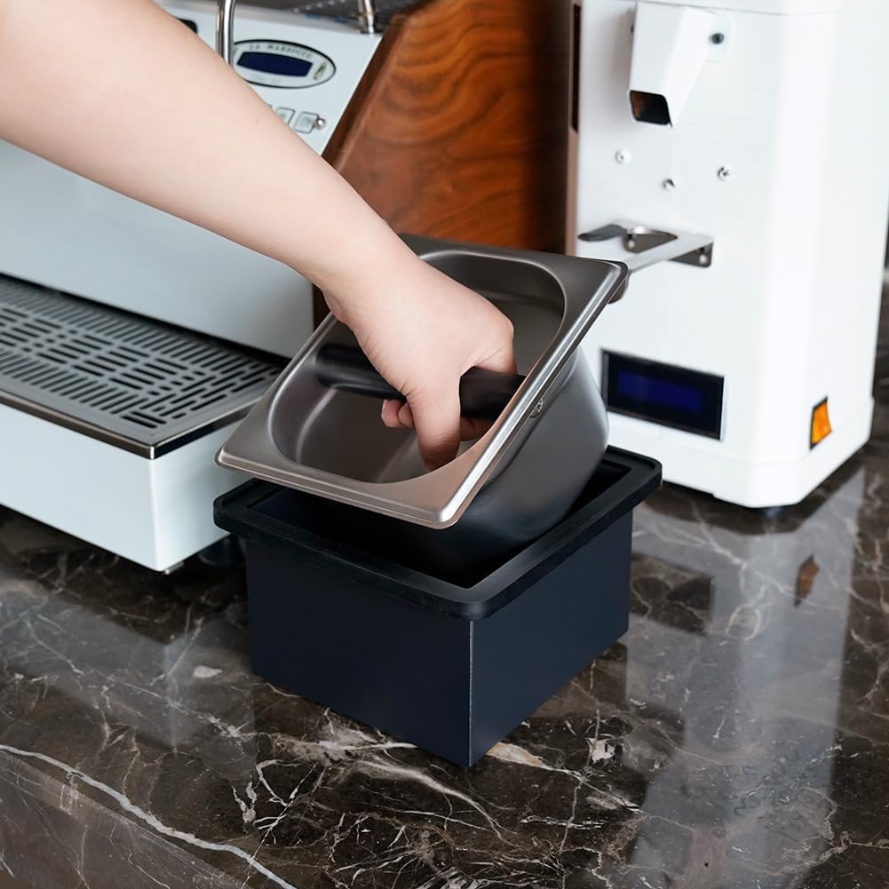 watchget Espresso Coffee Knock Box Durable Stainless Steel Dump Bin for Coffee Pucks Container with Removable Non-Slip Base Coffee Grounds Container for Home/Cafe, Small