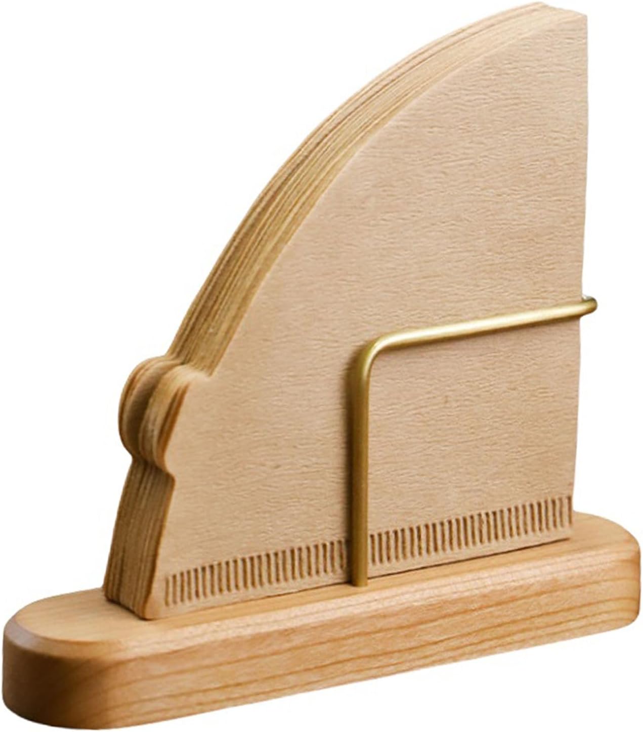 Coffee Filter Holder Stand for V60#1 & #2 | Wood & Brass Organizer with 40-Capacity | Space-Saving Storage for Cone Paper Filters | Compatible with Pour Over Coffee Accessories