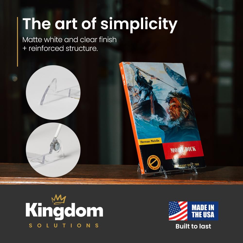 KINGDOM SOLUTIONS MADE IN USA 12-Pack Adjustable Acrylic Easels - Plate Stand - Sturdy Book Stand for Art, Pictures, Plates, Frames - Unique on the Market