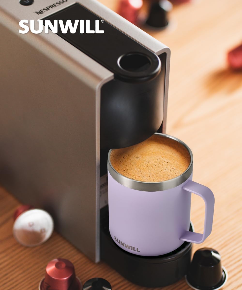 SUNWILL Travel Coffee Mug with Lid, Insulated Tumbler with Handle, 14 oz Stainless Steel Cup for Home, Office, Camping, Powder Coated Orchid