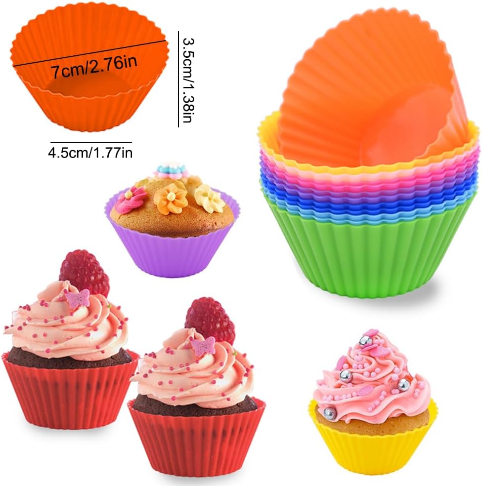 AKOAK Reusable Silicone Non-stick Baking Cups, Cake Molds, Kitchen Baking Cooking Accessories, DIY Cake Making Tools - Pack of 10 (Purple)