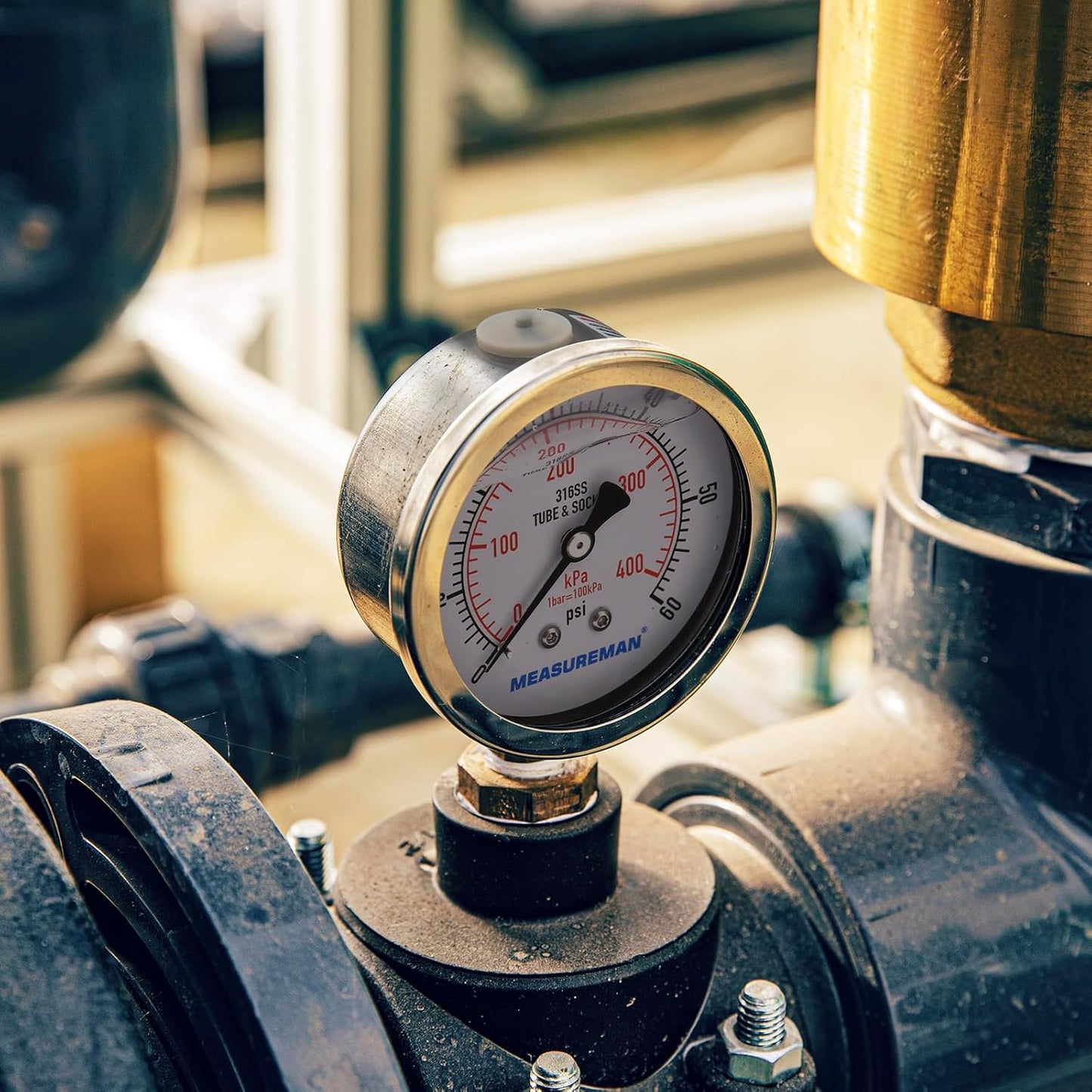 MEASUREMAN Fully Stainless Steel Hydraulic Glycerin Filled Pressure Gauge, 2-1/2" Dial Size, 1/4" NPT Lower Mount, 0-60psi/kpa