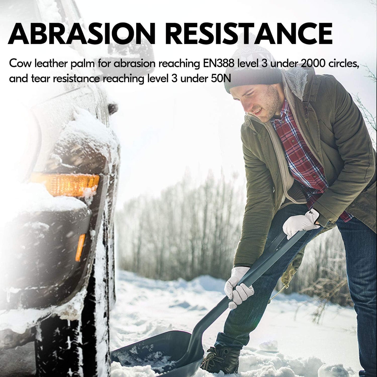 Vgo... Lined Winter Cow Grain Leather Gloves, 32℉ or Above (1 Pair,Size XL, Cream, CA9501F)