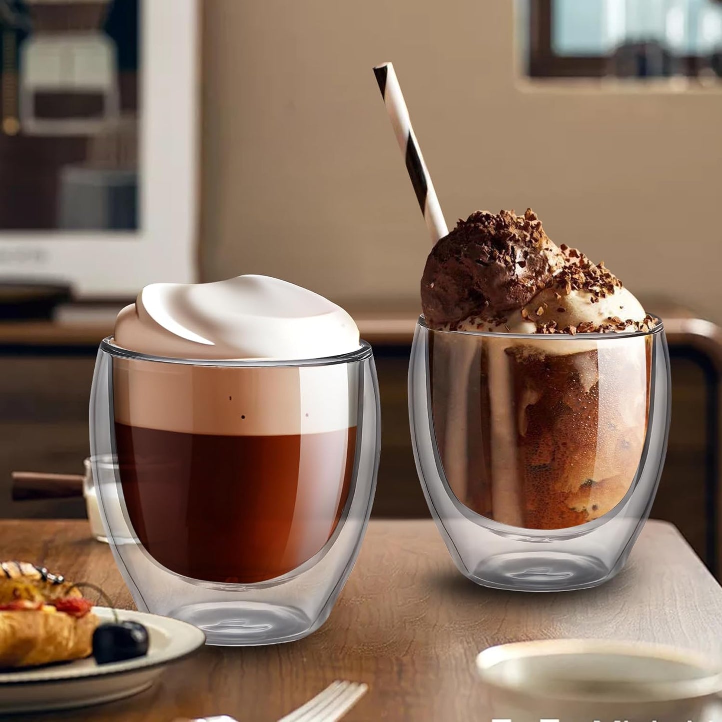 Set of 4 Double Walled Glass Coffee Mugs 8 Ounces Insulated Layer Coffee Cups Borosilicate Glass Espresso Cup for Hot Beverage,Cappuccino,Tea,Latte,Wine,Microwave Safe