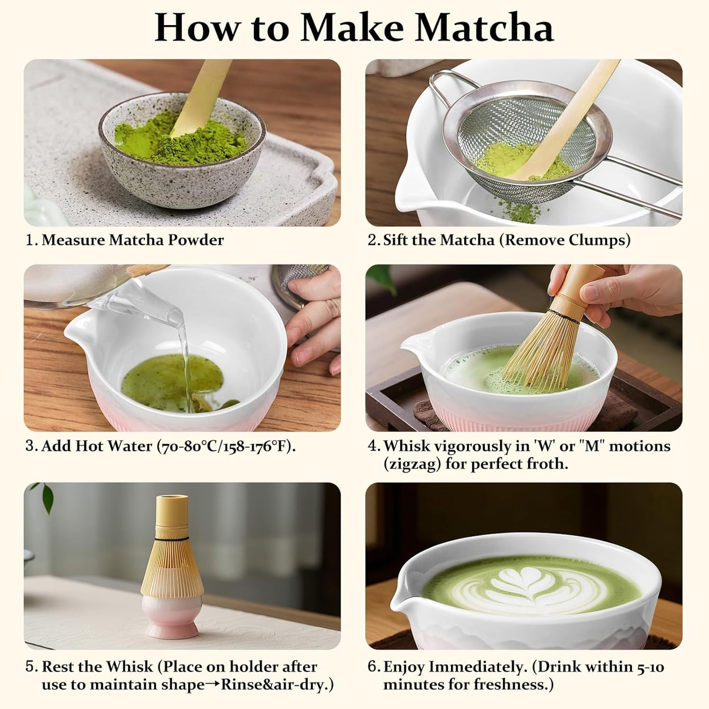 Matcha Whisk Set 7 PCS Pink Matcha Whisk Set Japanese Matcha Tea Set with Ceramic Bowl Bamboo Chasen Whisk Holder Spoon Stainless Steel Strainer Matcha Kit for Matcha Lovers