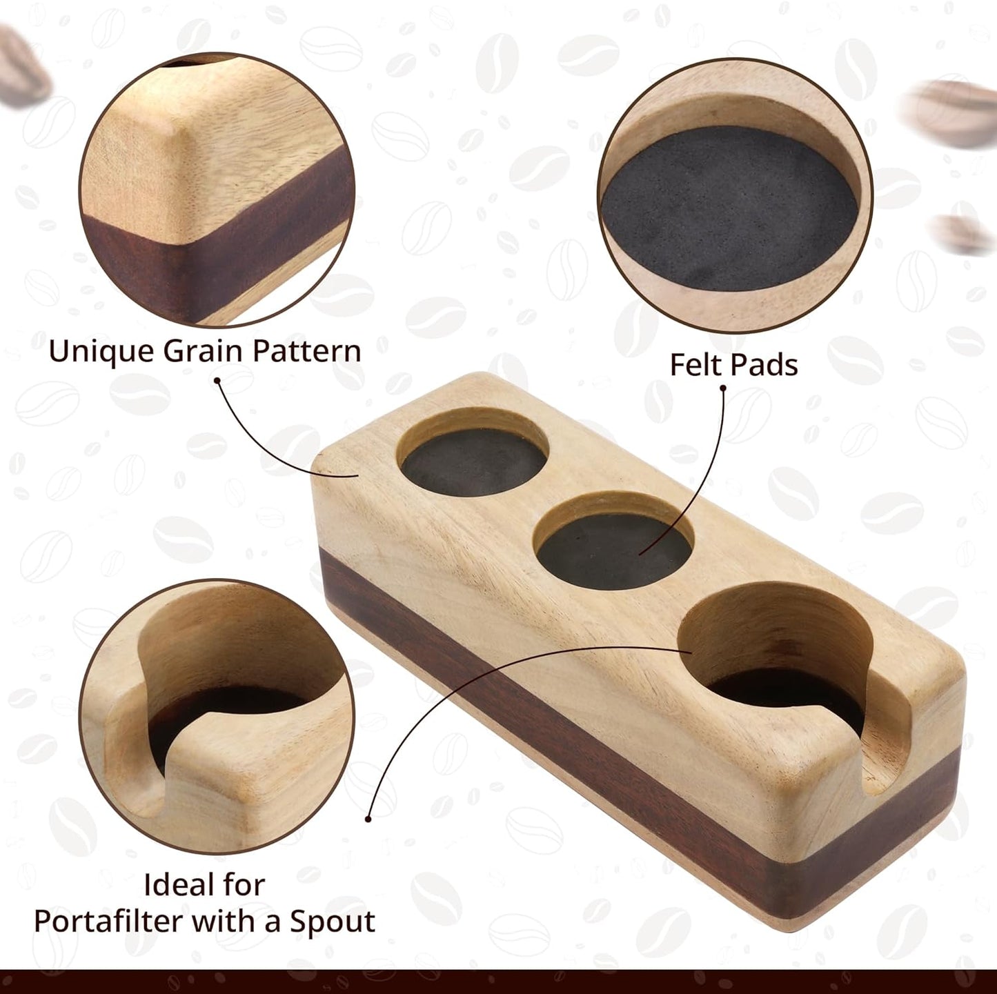 Espresso Tamping Station - Portafilter Holder (62mm) - Acacia & Mango Wood Espresso Station & Tool Organizer - Essential Accessories for Baristas