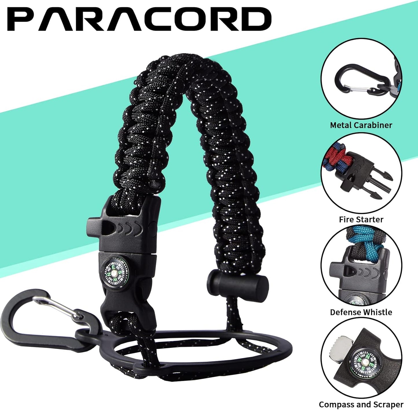 64 oz Insulated Water Bottle Stainless Steel - Gallon Water Bottle with Straw, Half Gallon Water Jug Wide Mouth, Sweat-Proof Metal Flask Mug with Paracord Handle For Gym Camping Hiking