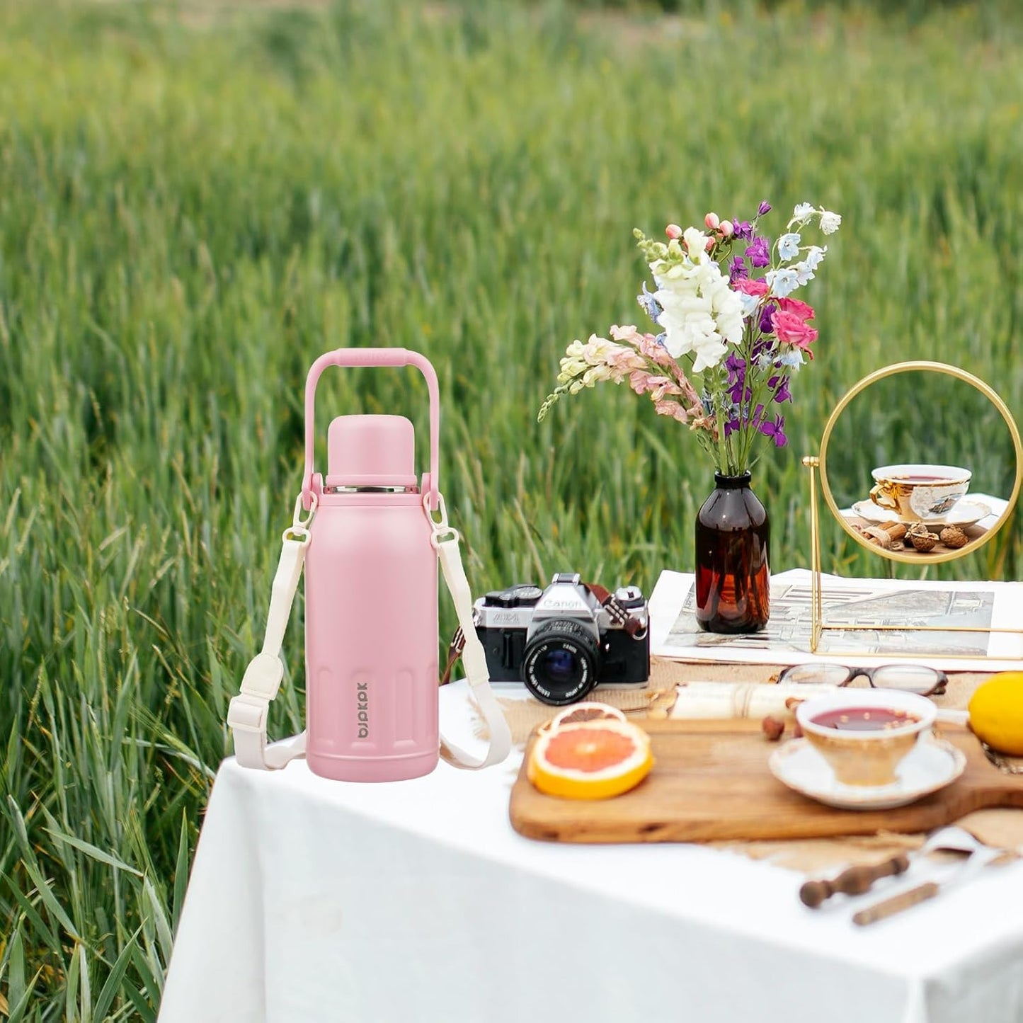 BJPKPK Insulated 50oz Thermos Water Bottle with Lid and Carry Handle Insulated Stainless Steel Water Bottles for Outdoor Sports,Army Green