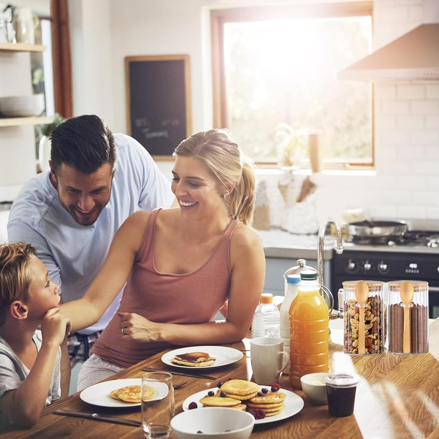 25 OZ Airtight Glass Jars with Bamboo Spoons Lids Overnight Oats Container Decorative Coffee Bar Food Storage Jar Cereal Nuts Salts Coffee Tea Flour Sugar Container Spice Jars (2Pack)