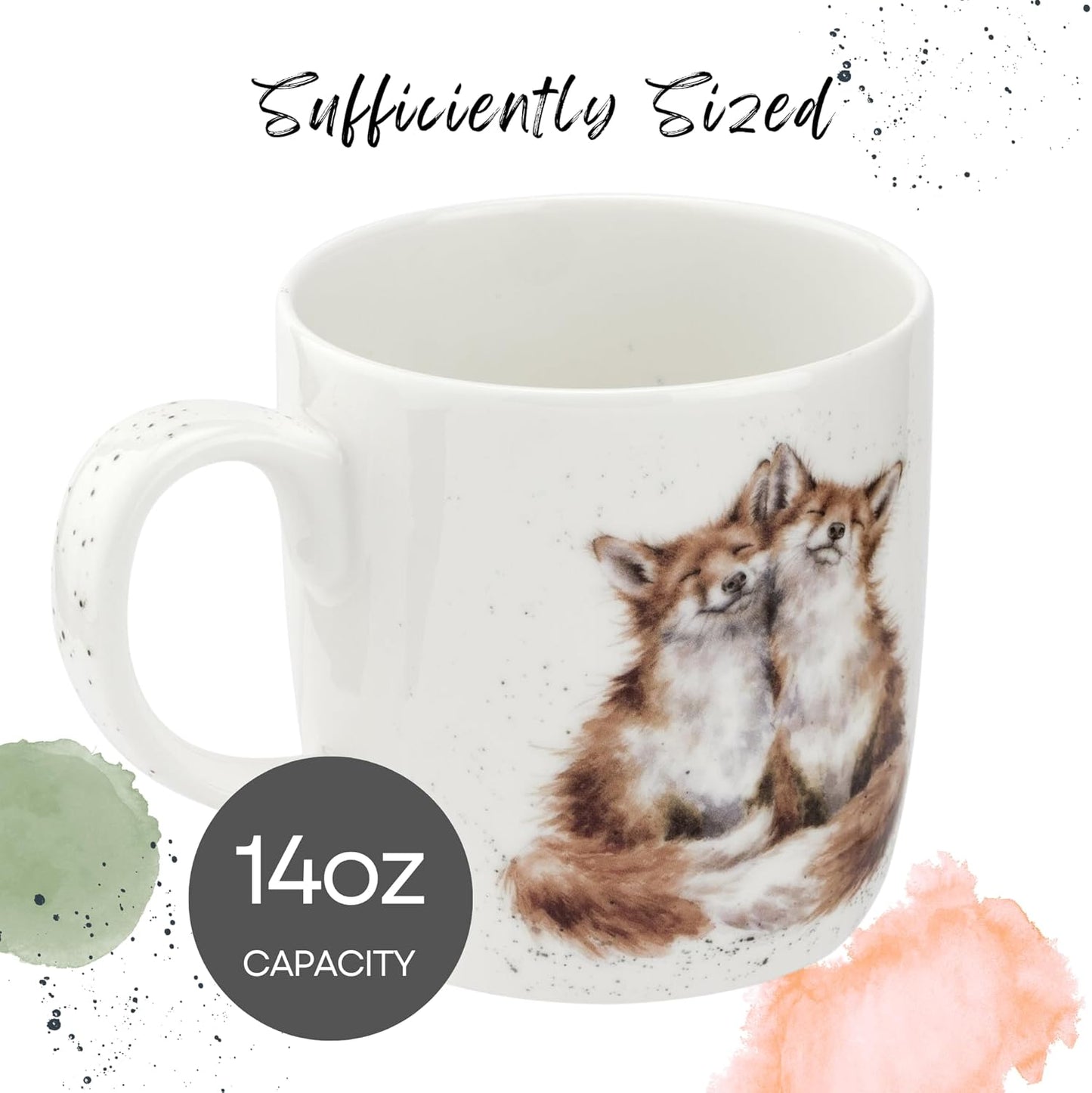 Royal Worcester Wrendale Designs 14 oz Mug, Bedtime Kisses - Fine Bone China with Fox Family Motif - Woodland Themed Tea Mug for Cozy Cottagecore Homes - Safe Ceramic Drinkware for Daily Use