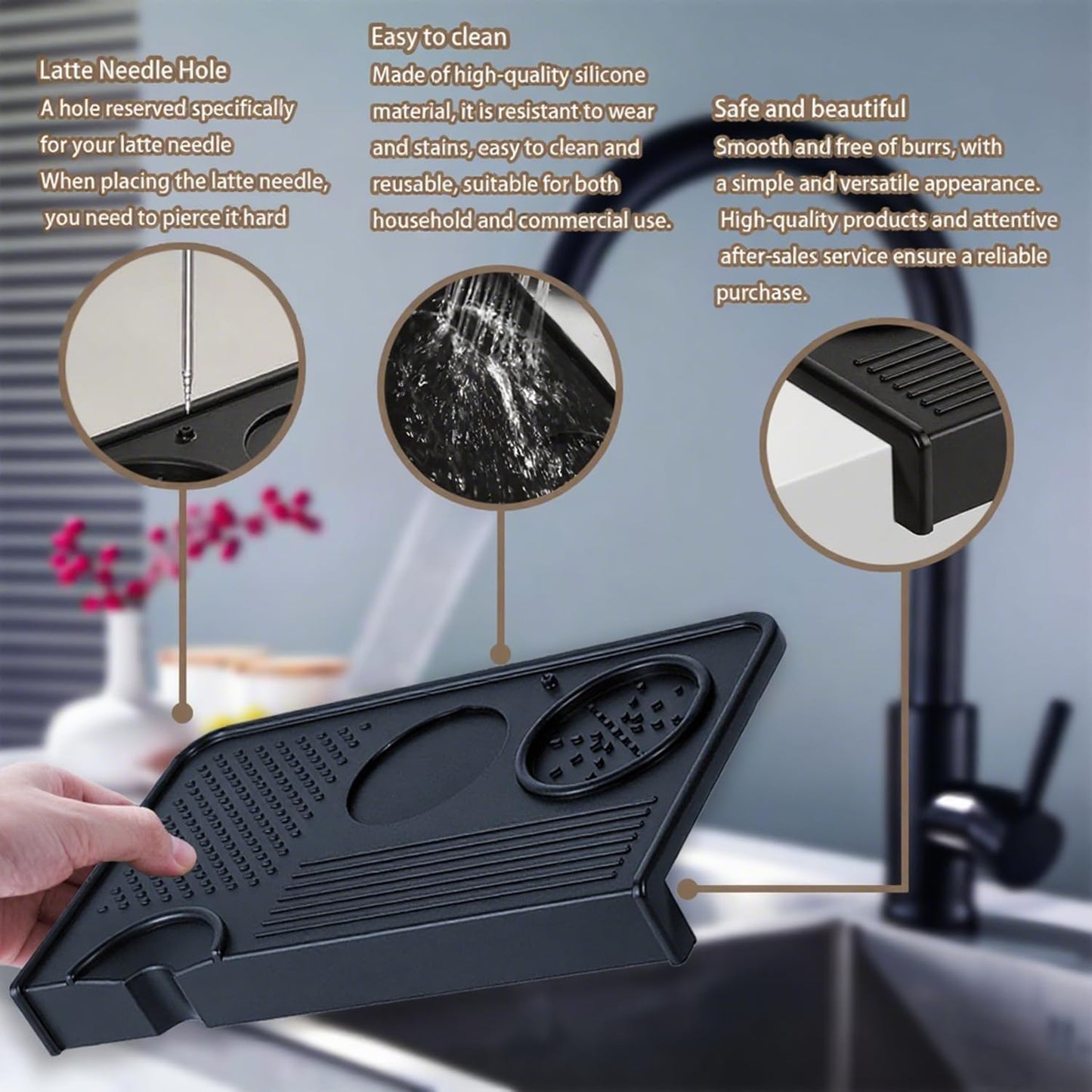 Espresso Tamping Mat,Silicone Tamping Mat,10.4 in. x 5.5 in.Coffee Machine Accessory,Waterproof and Heat Resistant Black