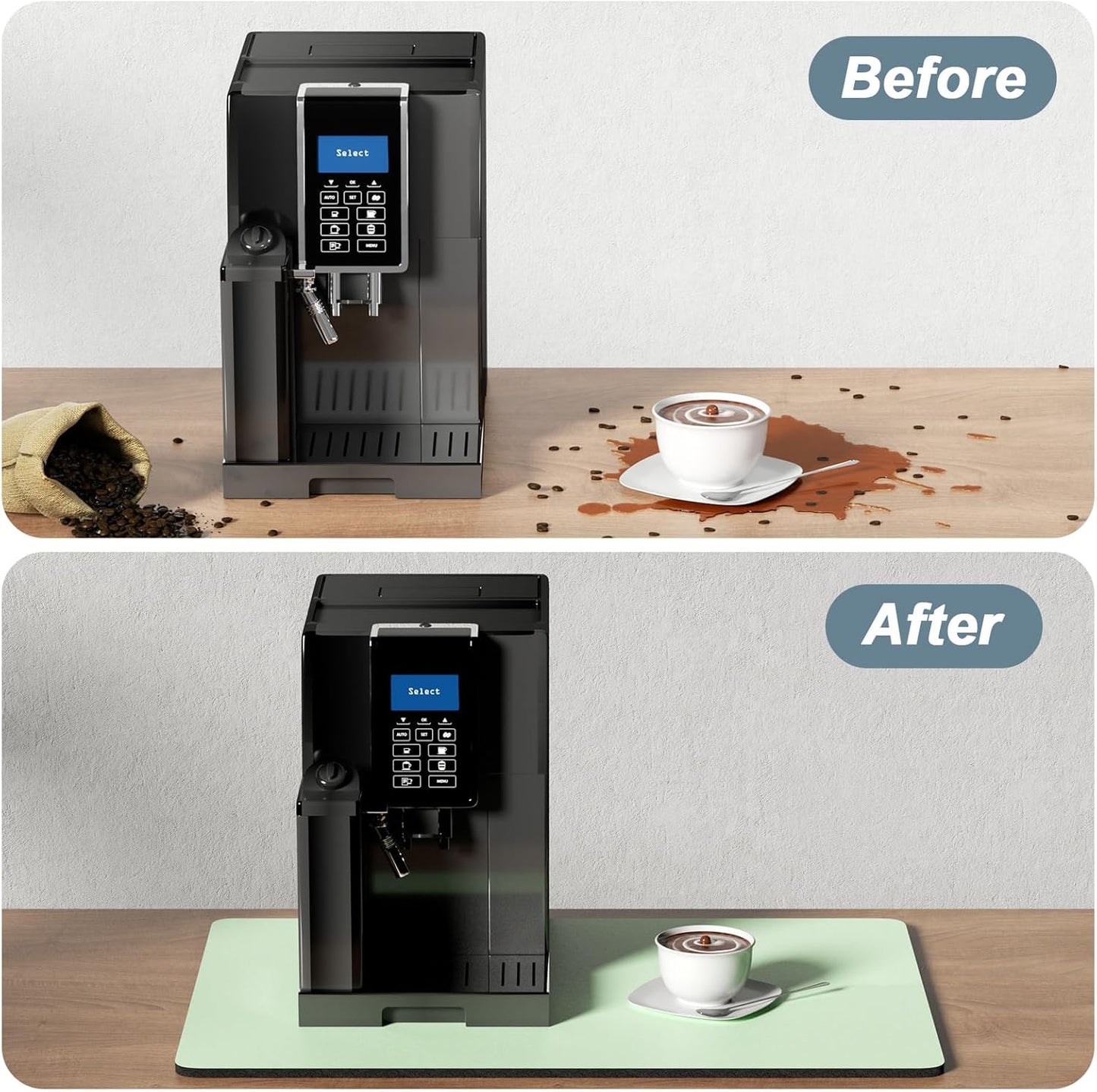 Rnivvi Coffee Mat, 16" x 24" Coffee Bar Mats for Espresso Machine Station Accessories and Organizer, Hide Stain Rubber Backed Absorbent Dish Drying Pad for Kitchen Counter, Cute Bar Decor Pad, Green