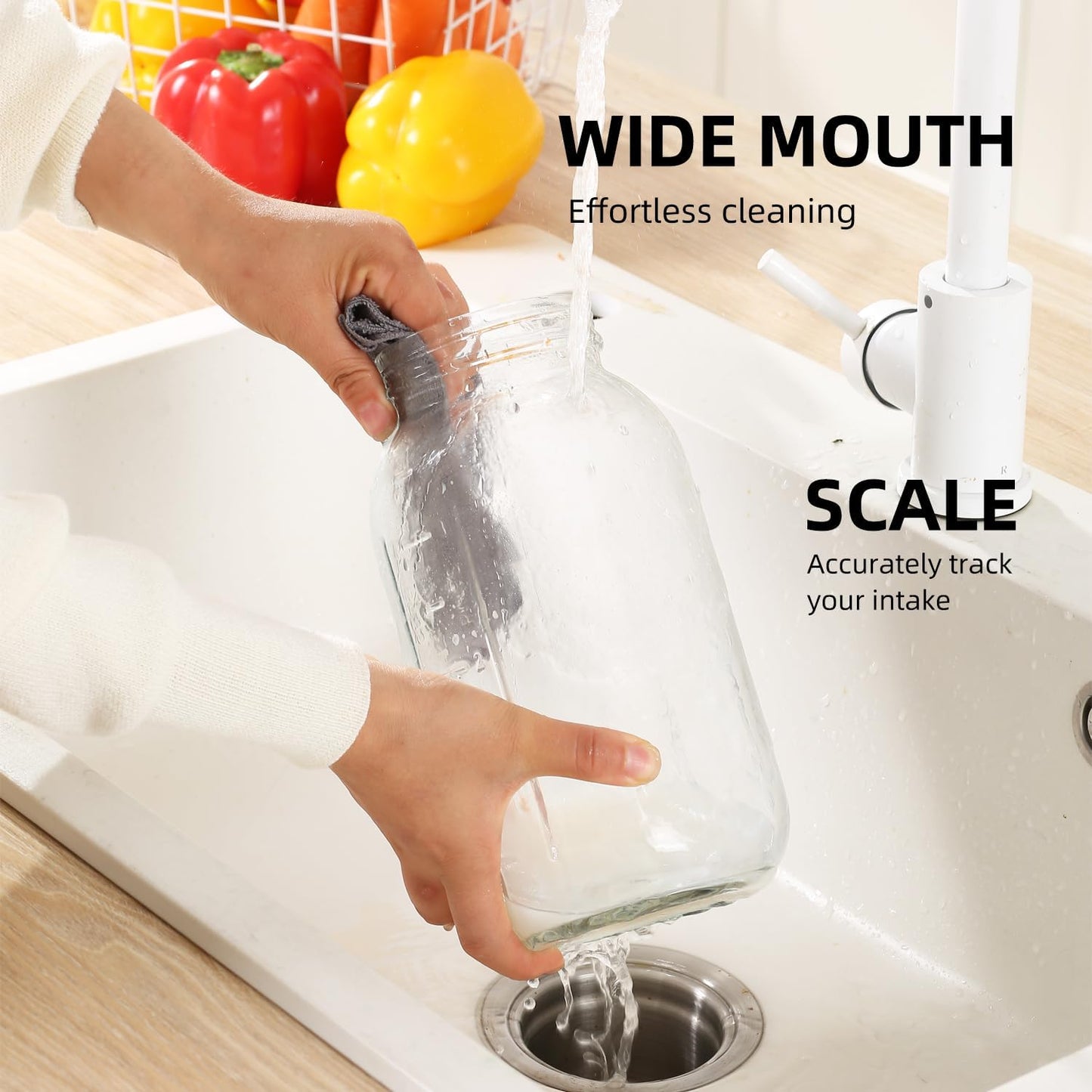 Glass Mason Jar Pitcher with Pour Spout Handle Lid, Breast Milk Pitcher Jug for Ice Tea, Cold Brew Coffee, Fridge Water, Juices, Leak Proof Storage Container