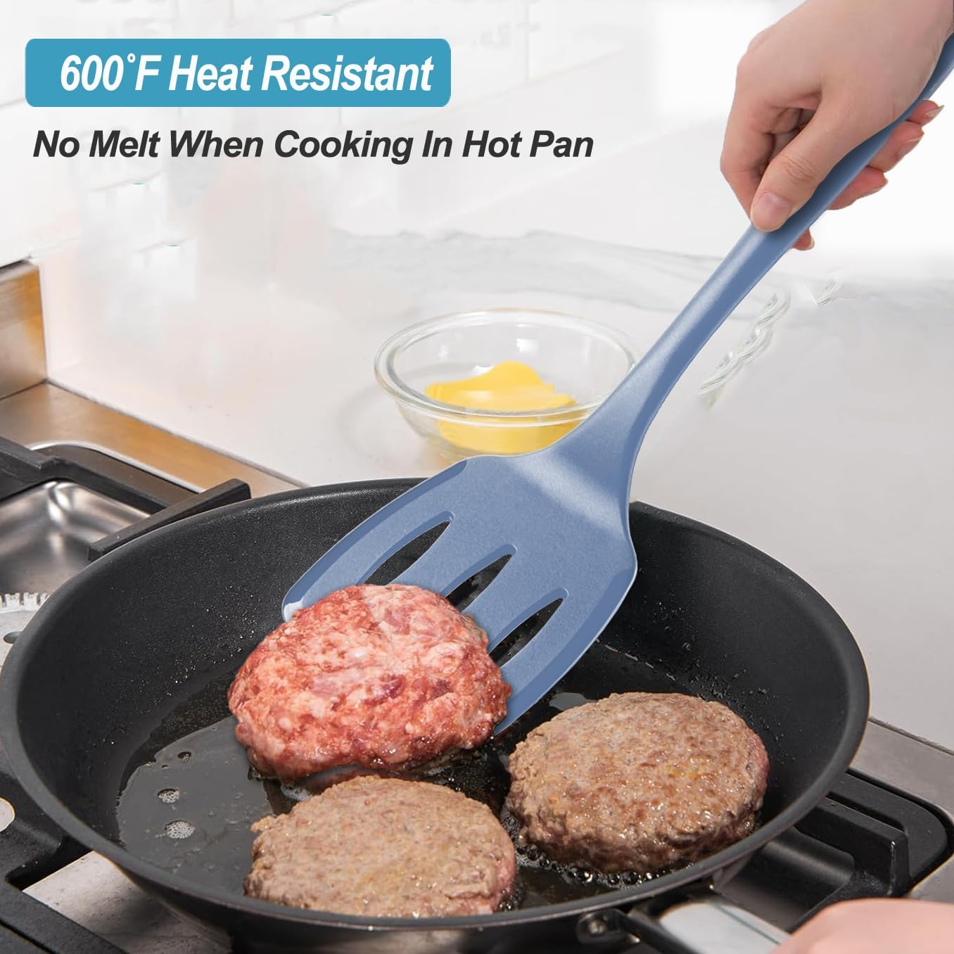 600˚F Heat Resistant Silicone Spatula Set, 13.6" Kitchen Spatula Turners for Non Stick Cookware, Flexible Spatulas with Thin Edges, Seamless Cooking Utensils for Fish, Eggs, Pancakes, Starry Blue