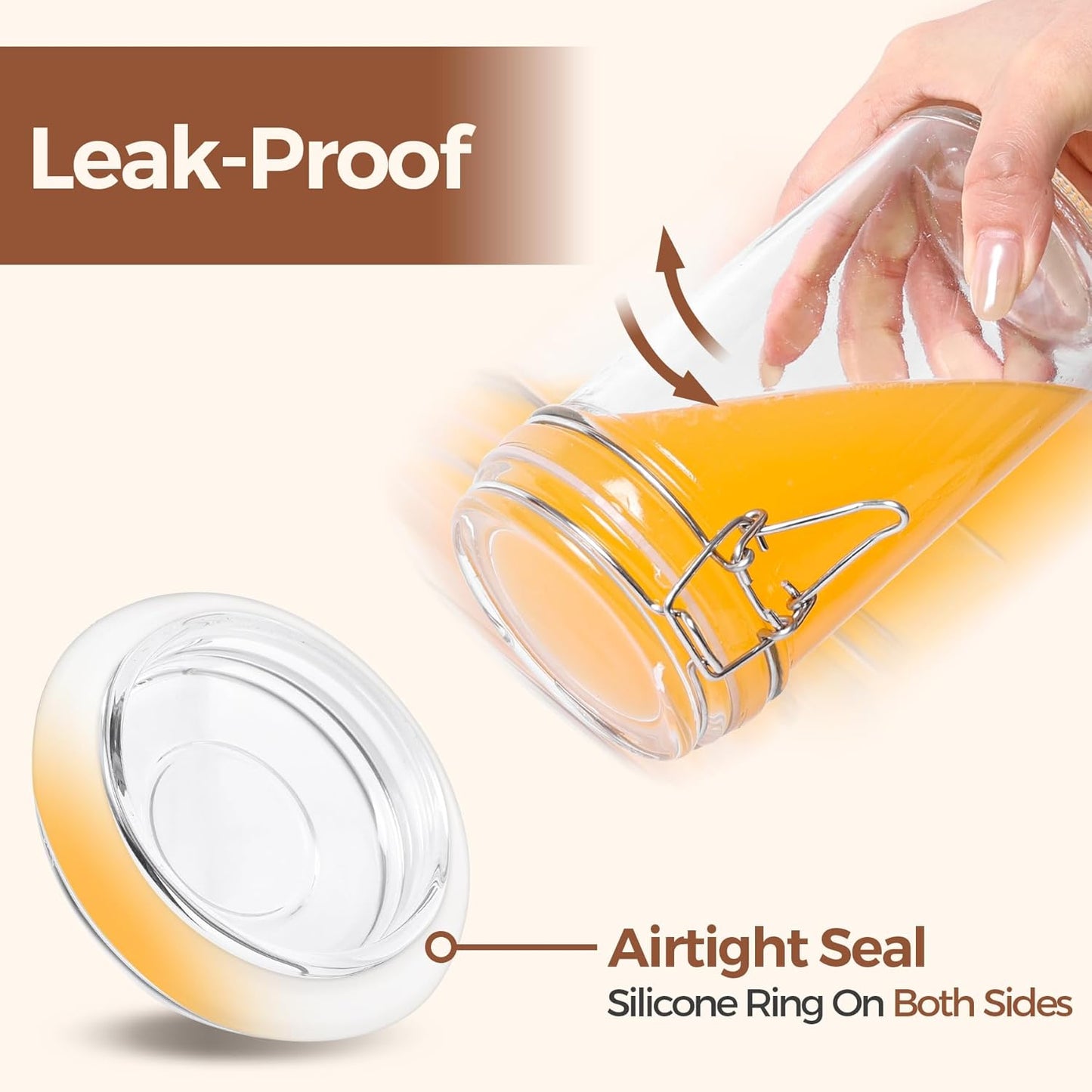 ComSaf Glass Jars with Airtight Lid Set of 6,Mason Jars 16 oz with Lids, Pint Jar, Canning Jar, Airtight Canister with Seal Wire Clip Fastening for Vanilla, Pickle, Cookie, Honey