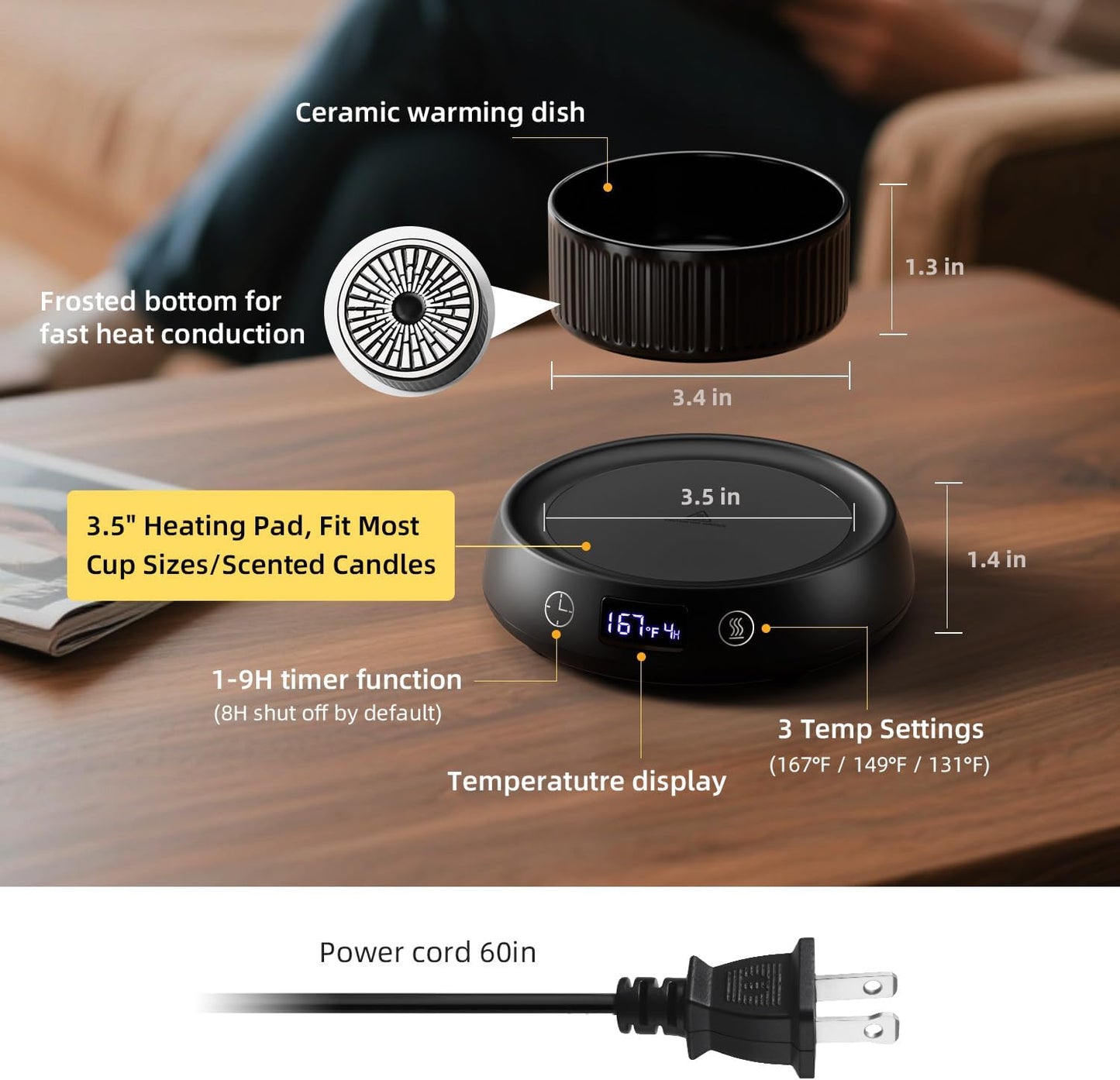 Mug Warmer for Desk, Electric Coffee Cup Warmer 8H Auto Shut Off Candle Warmer for Home Office, Smart Tea Beverage Coffee Warmer with 3 Temperature Setting, Wax Melt Warmer Scented Oil Wax Cube Melter