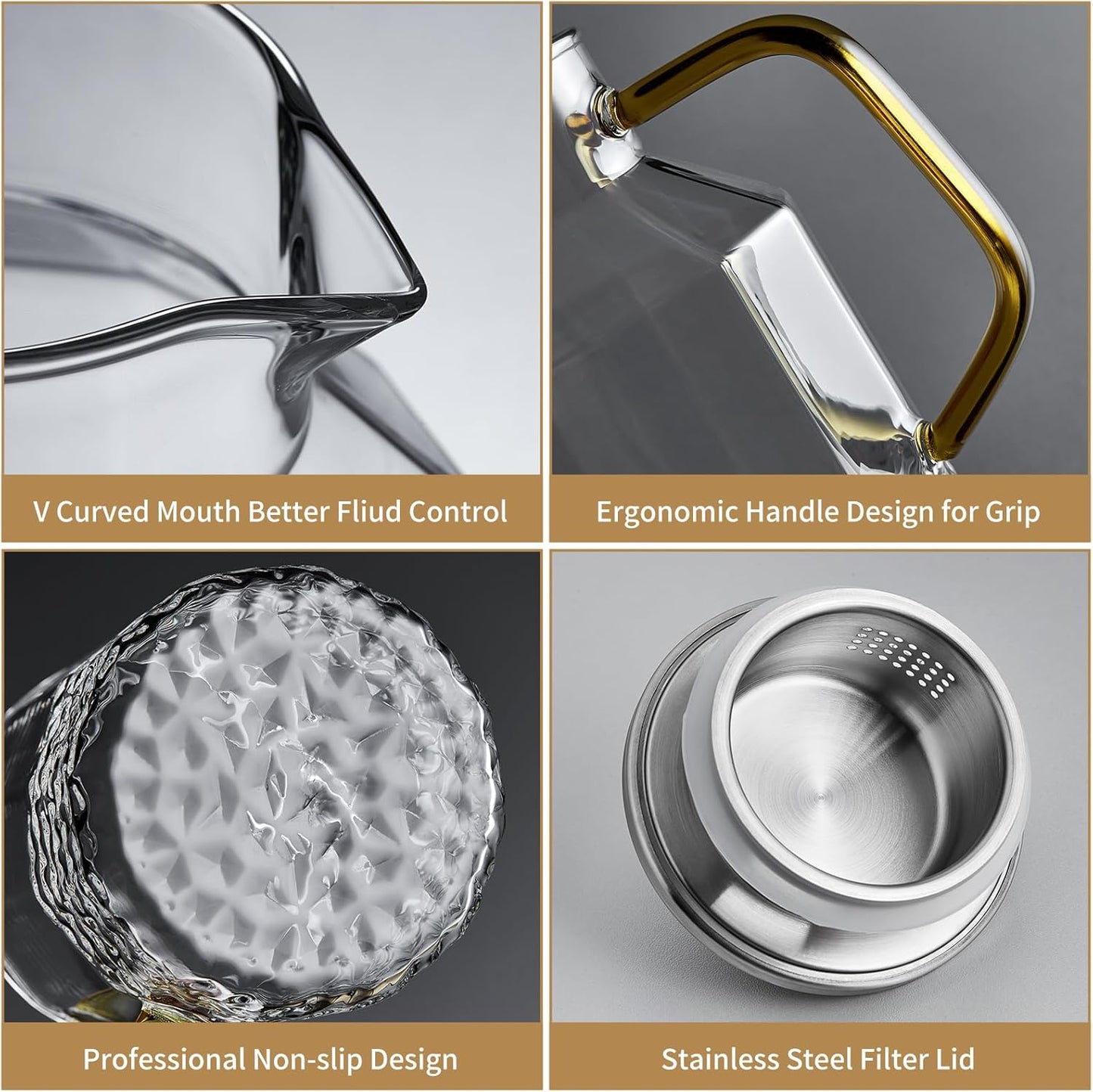 1600ml Glass Water Pitcher with Lid and Spout, Glass Water Jug Carafe for Hot/Cold, Full Glass Teapot, Large Iced Tea Pitcher for Homemade Beverage