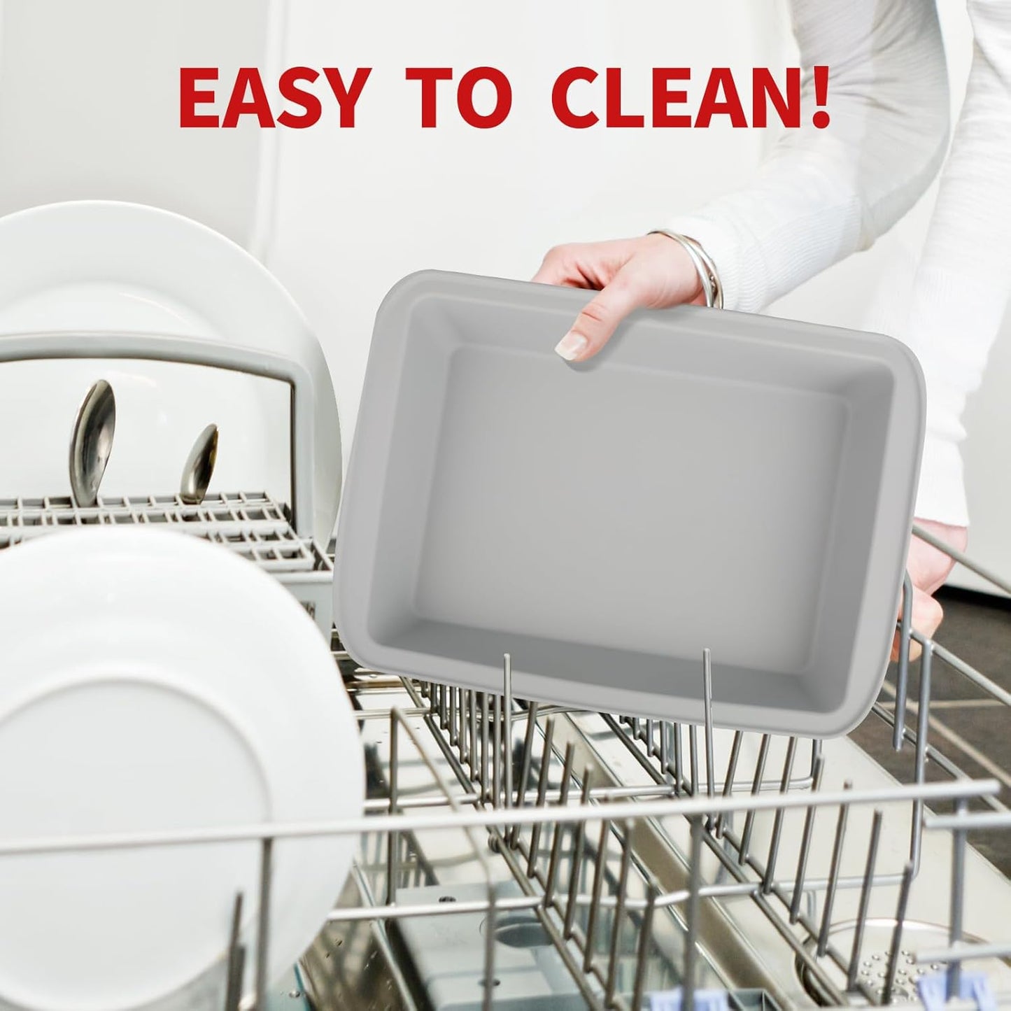 Sunsetbaby Silicone Baking Dish with Handles, Deep Rectangular Bakeware Cake Pan, Compatible with Fancy Panz, for Lasagna, Cake, Brownie or Family Dinner, 12.6 x 9.8 x 2.1 Inch (Grey)