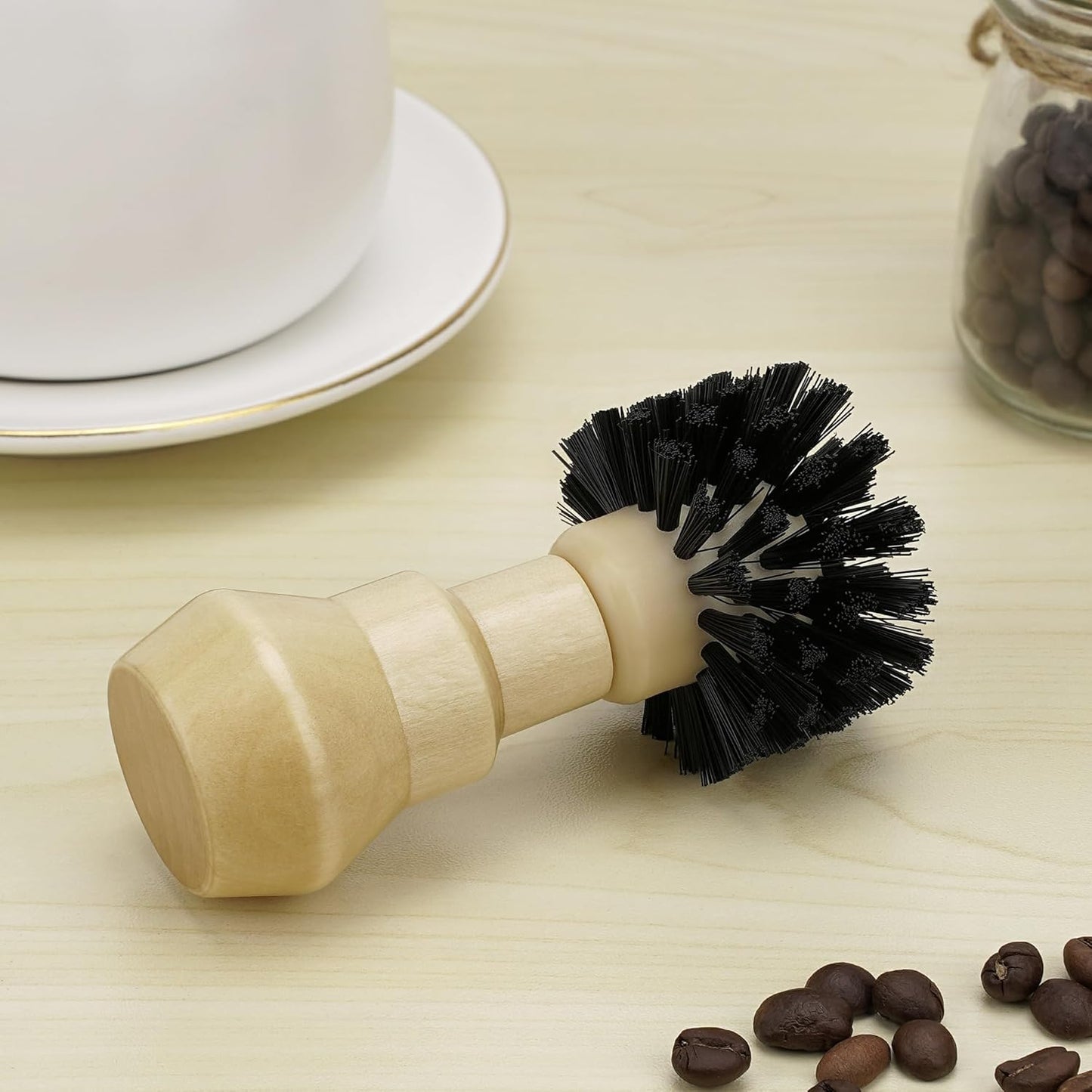 Espresso Machine Portafilter Brush - Nylon Bristle and Wooden Handle Coffee Grounds Remover, Compatible with 51MM and 54MM Portafilters, Professional Cleaning Tools