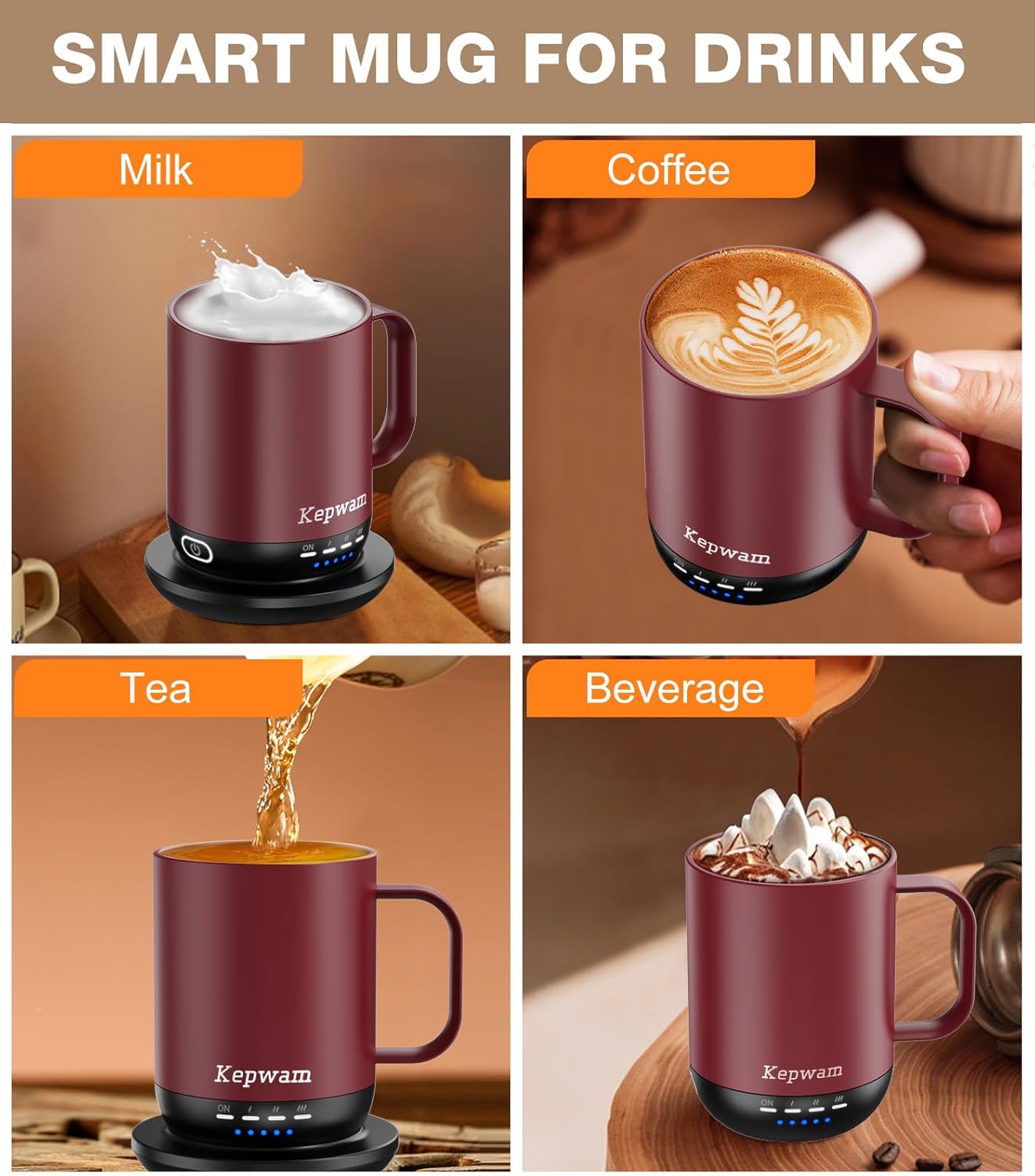 Self Heating Coffee Mug T1-16oz Fast Heating & Ultra Long-Lasting Battery Life, Heated Coffee Mug Up to 149℉ - Touch & App Controlled Coffee Mug, Birthday Gifts for Women and Men