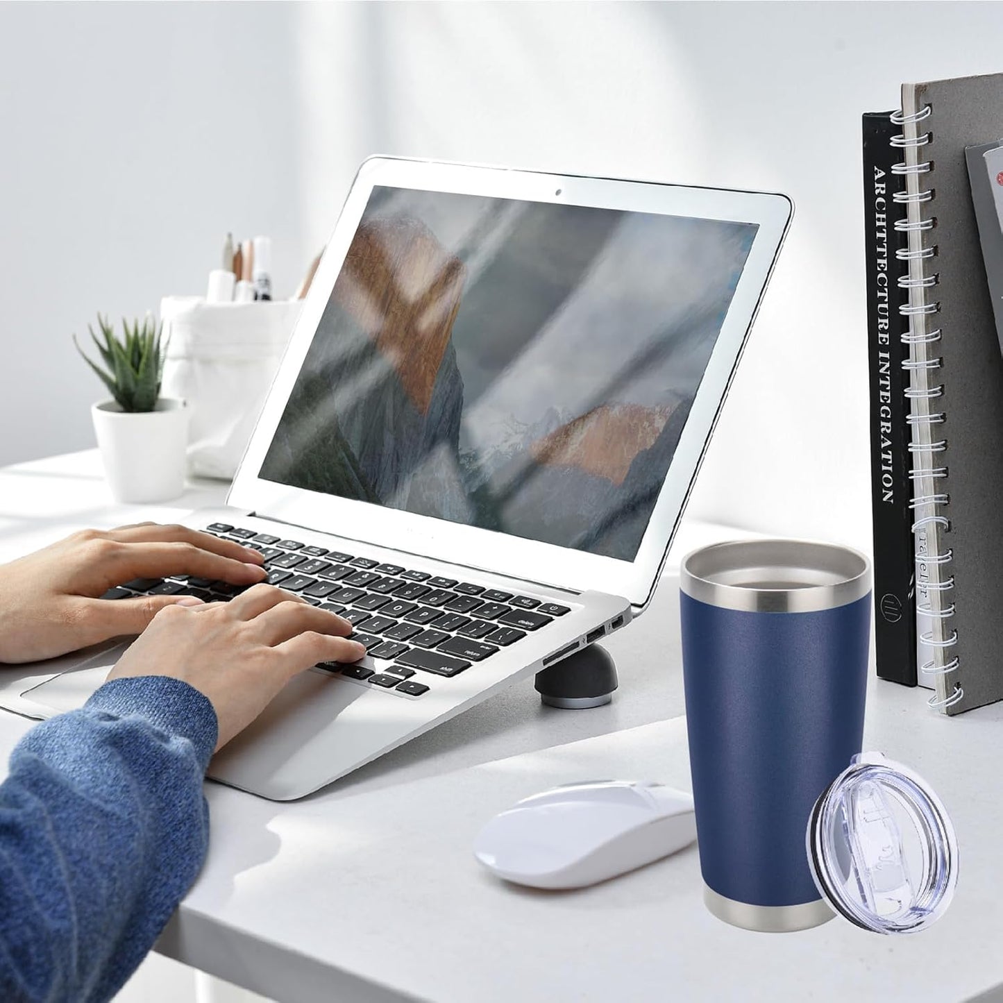 Pandance 20oz Stainless Steel Insulated Tumblers with Lid and Straw Bulk, Double Wall Vacuum Water Cups for Hot & Iced Coffee Drinks Travel Mug (Navy Blue, 8 pack)