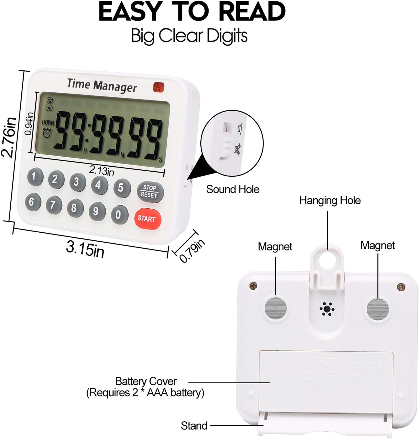 AIMILAR Digital Kitchen Timer - Magnetic Count Up Down Direct Entry Cooking Timer with Loud Alarm, Auto Shut-Off & Memory Function, 99 Hrs 99 Mins 99 Secs, 10 Key for Cooking, Exercise, Games