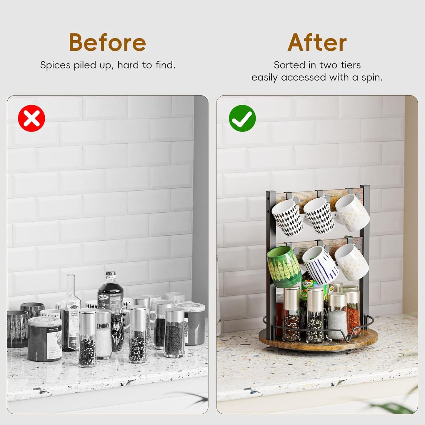 KLM Wood Coffee Mug Holder,12 Hook Mug Tree Holder Rack with Storage Base,Mug Display Organizer,Mug Holders for Home Kitchen,Support 360° rotation for easy access