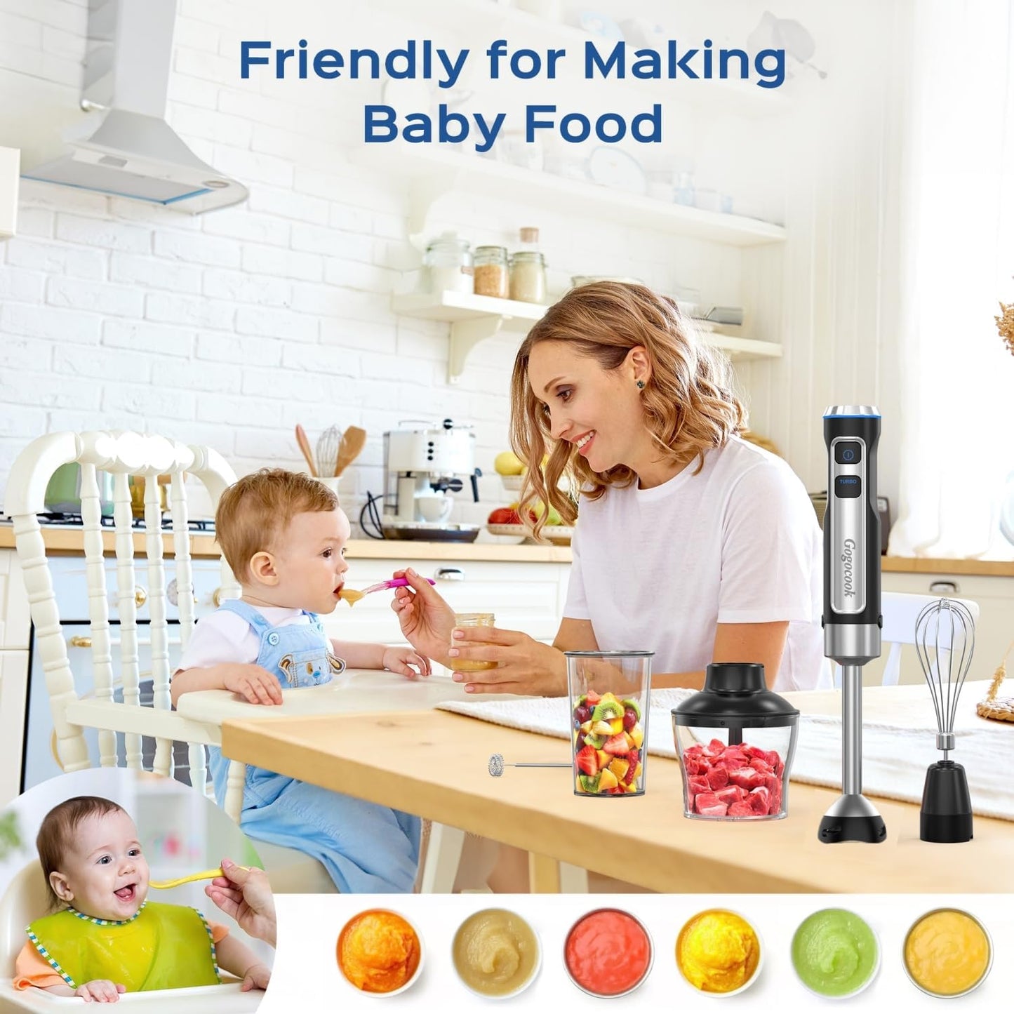 Immersion Blender 5 in 1 Hand Blender, Electric Blenders Max 1000W Heavy Duty Motor, 21 Speed & Turbo Mode Handheld Blender, Milk Frother, Egg Whisk, 800ml Beaker, 600ml Chopper Stainless Steel Blades