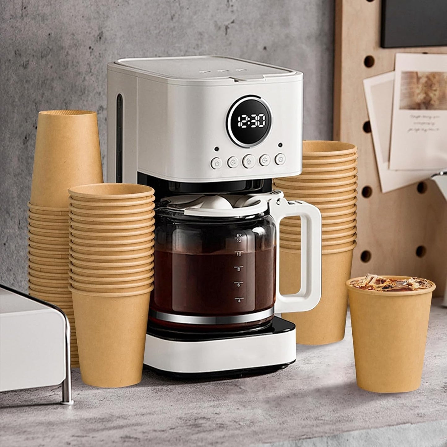 1000 Pack 8 oz Paper Cups, Brown Kraft Disposable Paper Coffee Cups, Unbleached Paper Cups for Hot/Cold Beverage Party, Picnic, Travel, and Events.