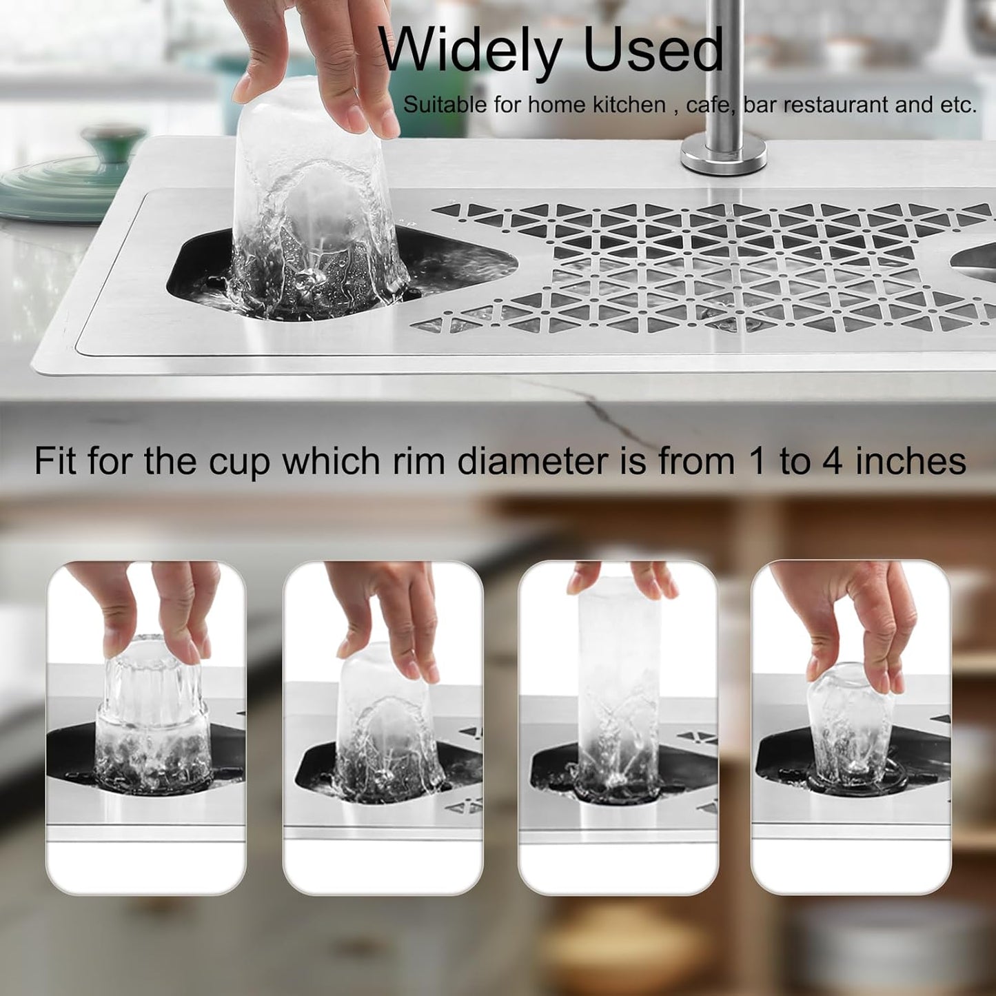 DIBTSA Pitcher Rinser, Stainless Steel Countertop Glass Rinser Cup Washer Sink with Side Spray, Drip Tray for Home Cafe Restaurant