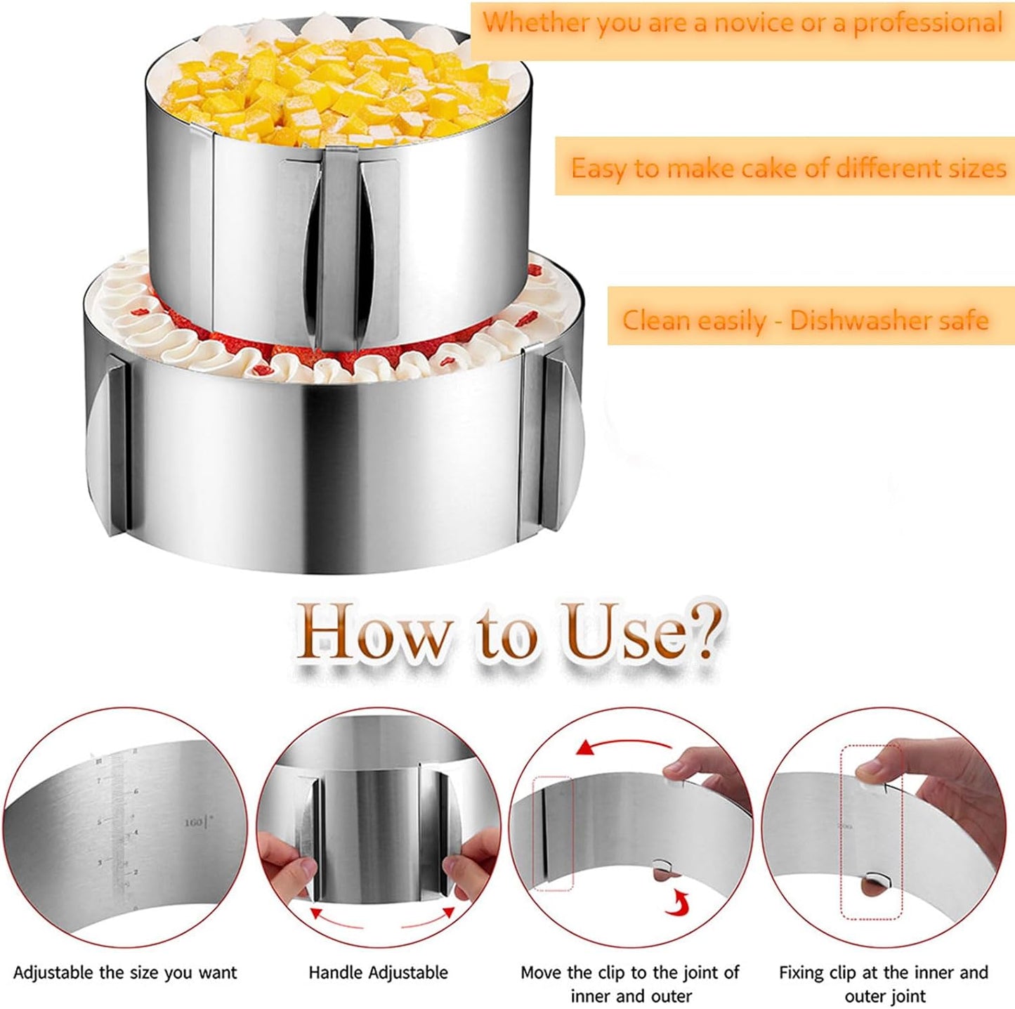 DATANYA Cake Ring Extra High 15cm - Adjustable 6 Inch to12Inch Stainless Steel Round Cake Mousse Molds Baking Ring, 5.9 Inch Deep Cake Mold with Precise Scaling