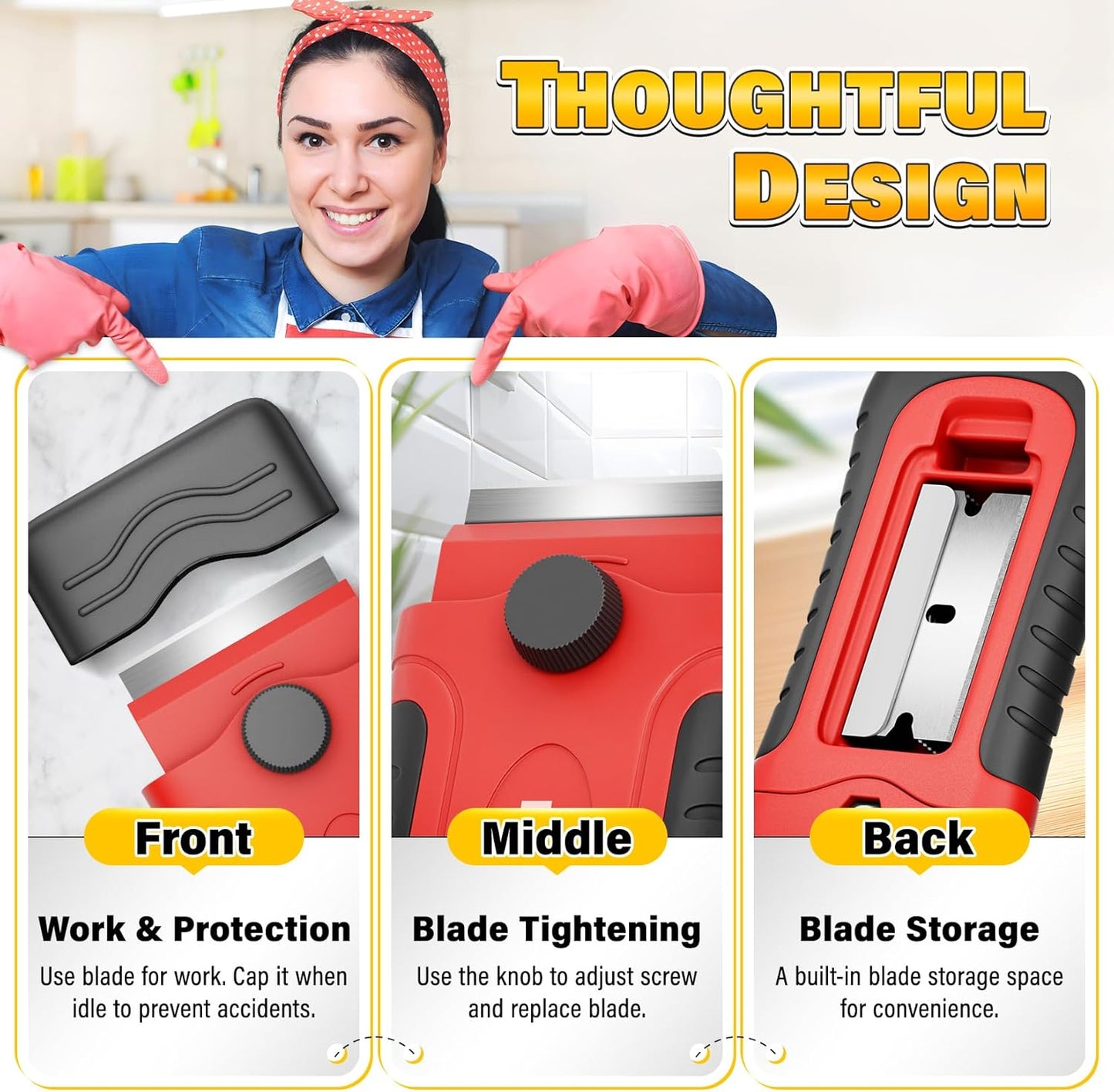 DIYSELF 2 Pack Razor Blade Scraper with 30 Pcs Blades - Scraper Tool - Scraper for Cleaning Stove, Oven, Glass, Kitchen - Paint Scraper - Razor Scraper - Glass Scraper - Glass Stove Top Scraper