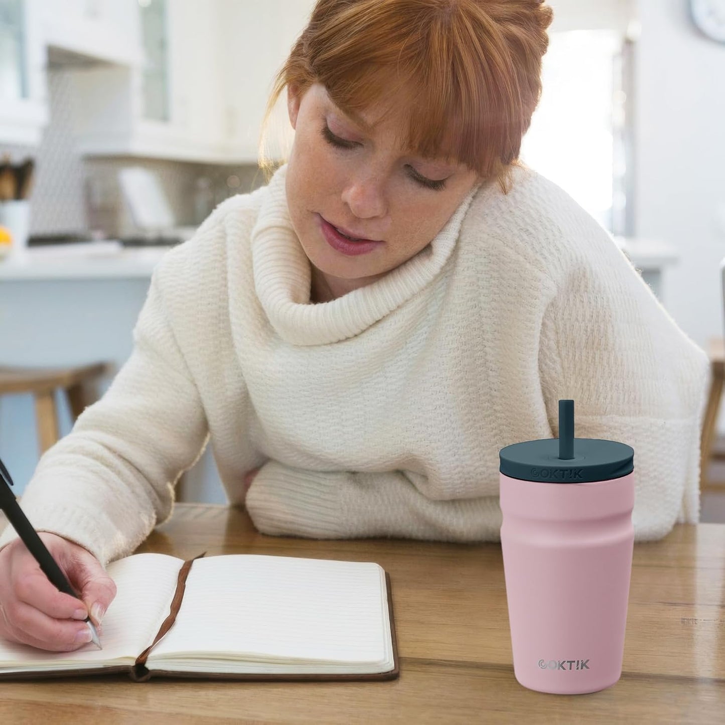 COKTIK 16oz Insulated Tumbler with Lid and Straw 2 Lids (Straw/Flip) Iced Coffee Cup Reusable Stainless Steel Travel Mug Water Bottle Cupholder Friendly for Women Men Her Him (Blush)