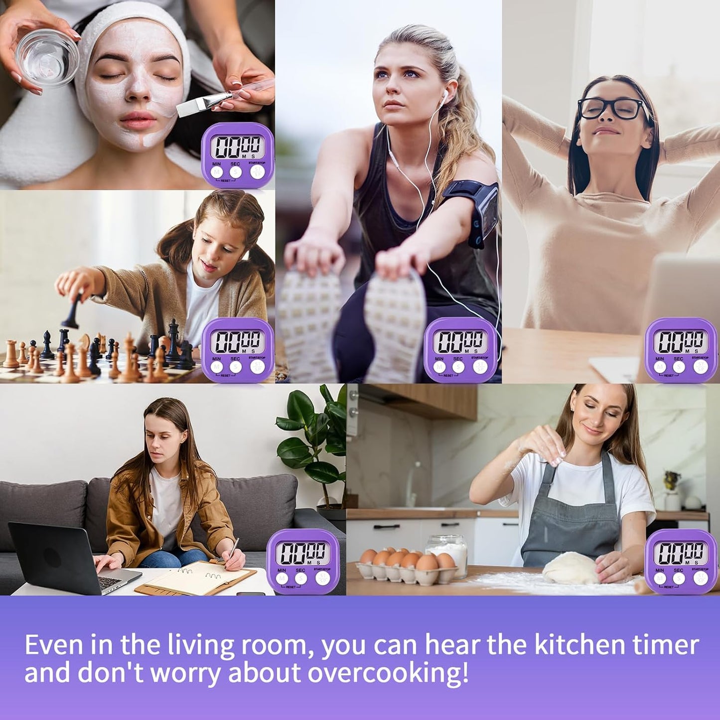 24 Pack Timers Magnetic Kitchen Timer Cooking Timers for Kitchen Digital Timer with Big Display Loud Ring Electronic Timer for Cooking, Classroom, Break Time(24, White,Green,Blue,Purple)