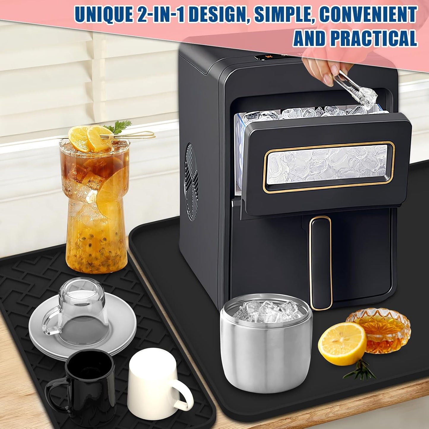 Silicone Coffee Mat - Removable Bar Mat with Concave and Convex Design, Leak-Proof and Non-Slip, Suitable for Use Under the Coffee Machine to Keep the Countertop Clean (Black19"x12")