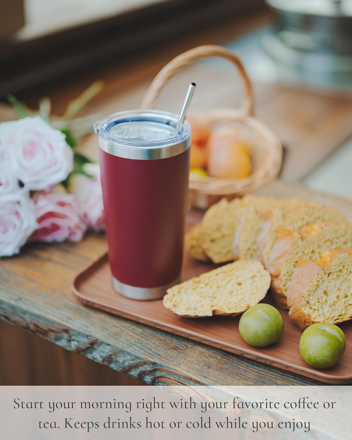 Travel Coffee Tumbler 20oz, 1 Pack Leakproof Travel Coffee Mug with Lid and Straw, Stainless Steel Double Wall Vacuum Insulated Tumbler for Hot/Iced Drinks (Textured Matte, Yellow)