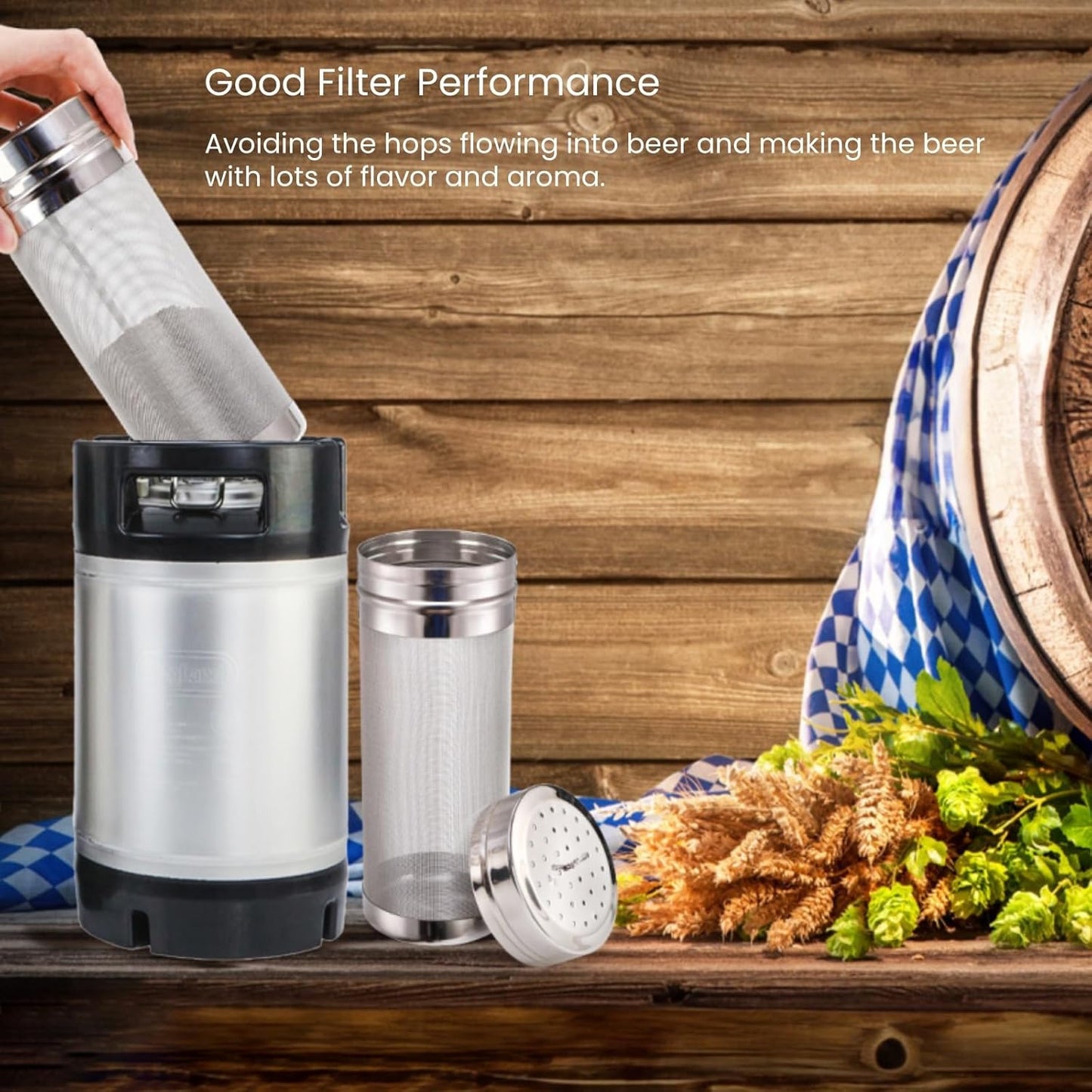 2 Pack Beer Dry Hopper Filters, 2.8 x 7 inch 300 Micron Mesh Hop Strainer with Lid, Stainless Steel Beer Hop Spider with Nylon Bristles, Brewing Filters Straining Keg for Home Coffee Wine Juice