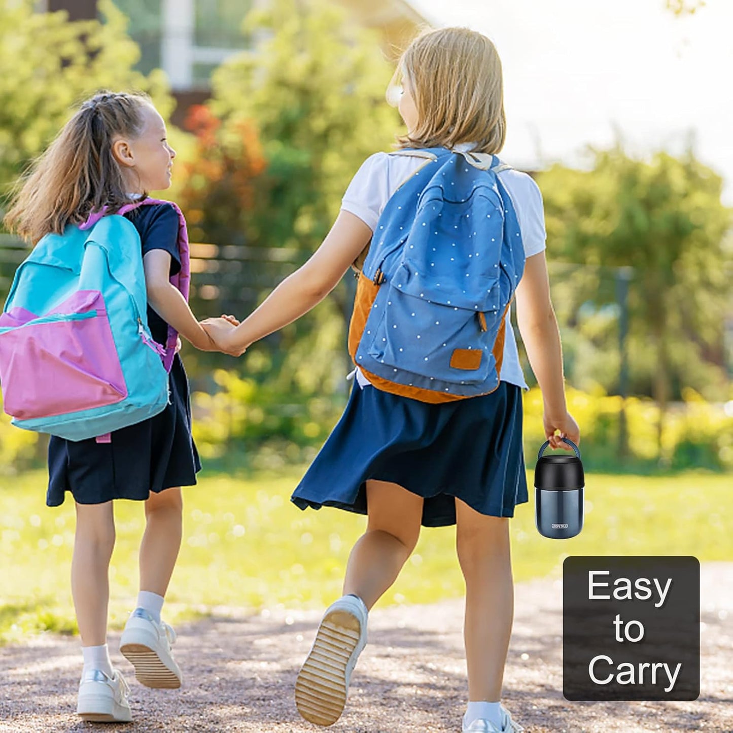 17 oz Insulated Lunch Containers, Blue, Vacuum Stainless Steel Thermo Lunch Box with Handle and Folding Spoon for School, Office, Travel