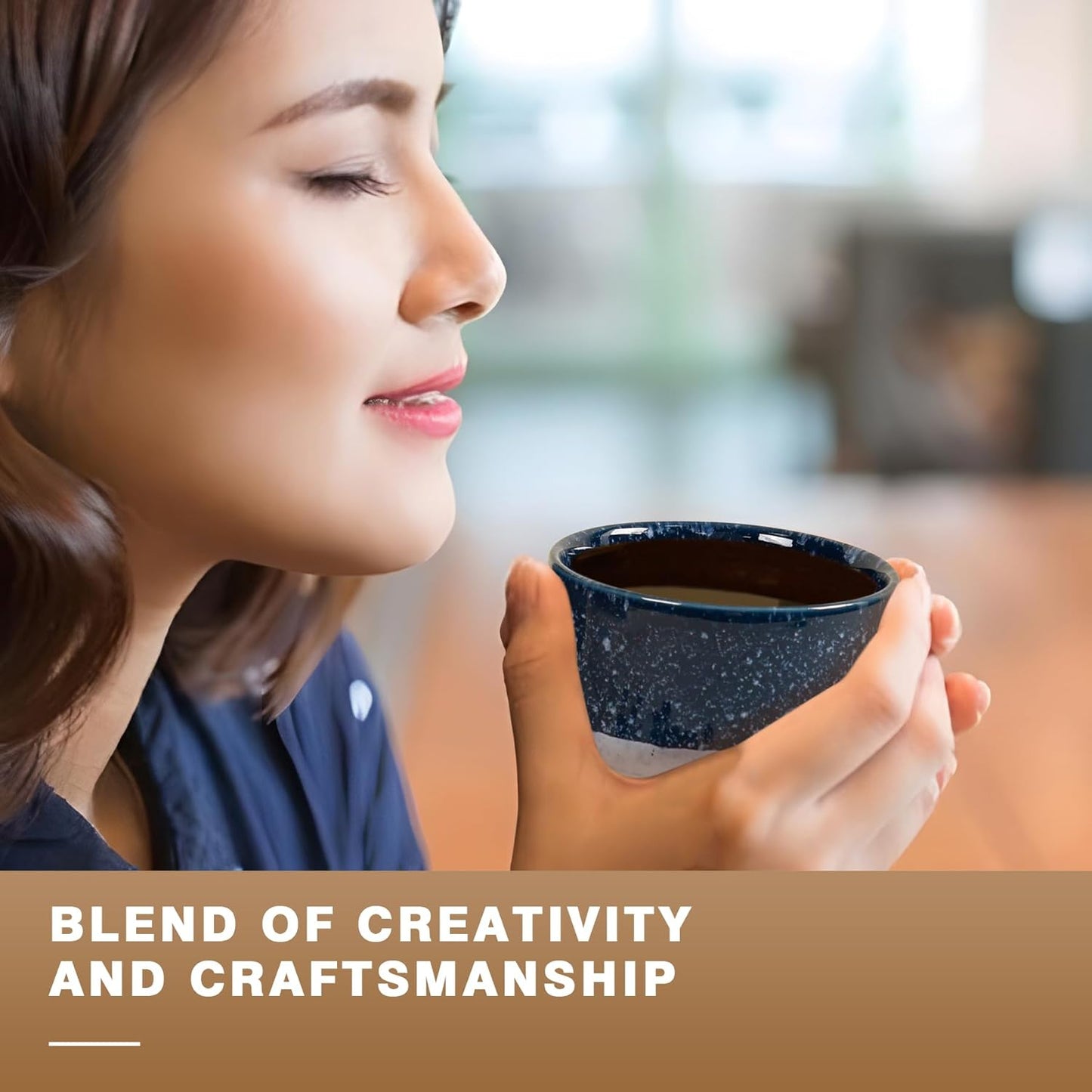 Ceramic Espresso Cups Set of 4, Double Walled Espresso Coffee Mugs for Nespresso Cups, Special glazed Demitasse Cups Coffee Cup for Machine (Blue)