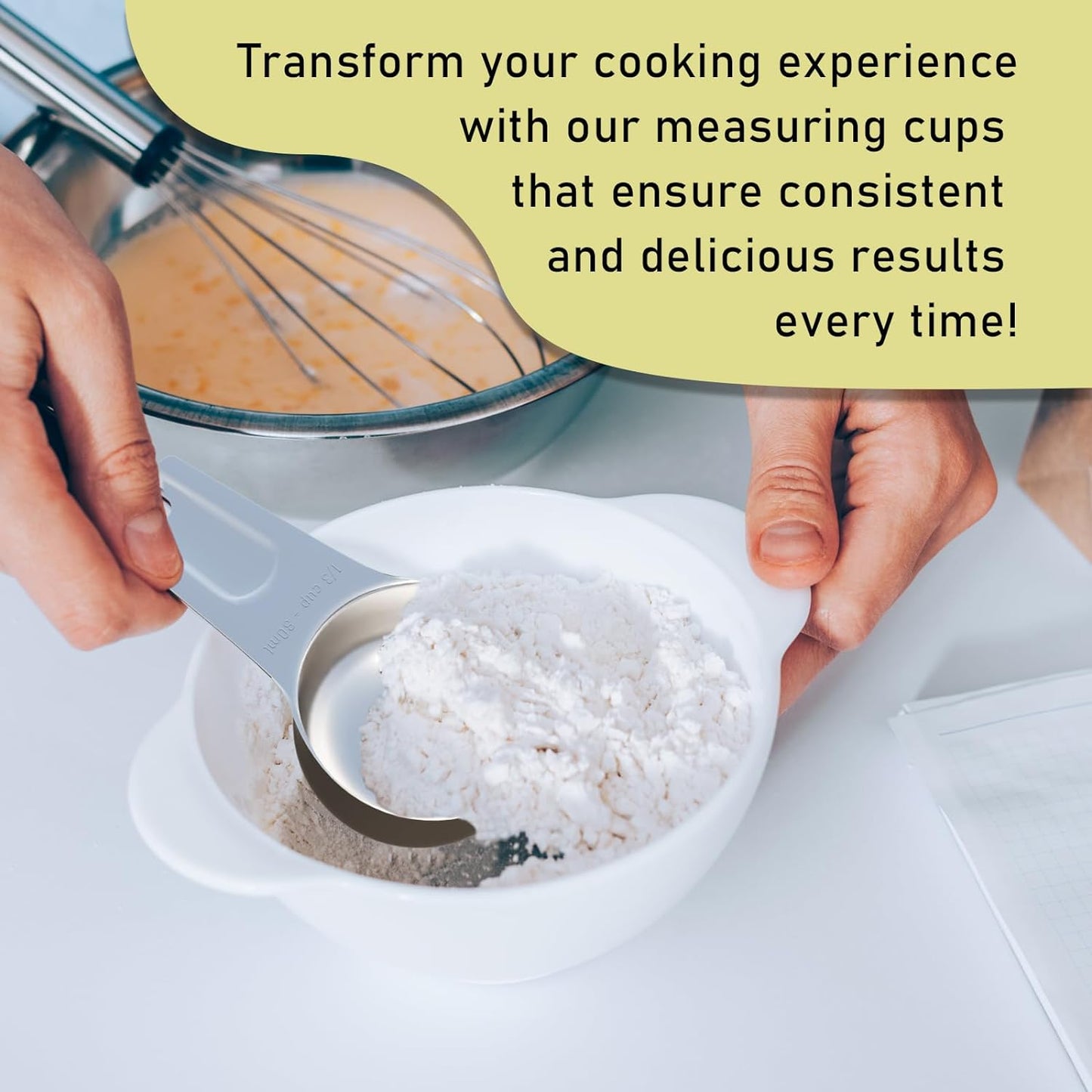 2PCS 2/3Cup (160ml, 5.3oz) Single Measuring Cup, Stainless Steel Measure Scoop, Metric and US Measurement, Heavy Duty, Dishwasher Safe