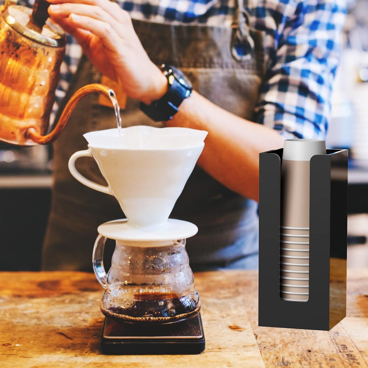 Richboom Acrylic Coffee Cup and Lid Storage Organizer Holder, 1 Compartment, Black