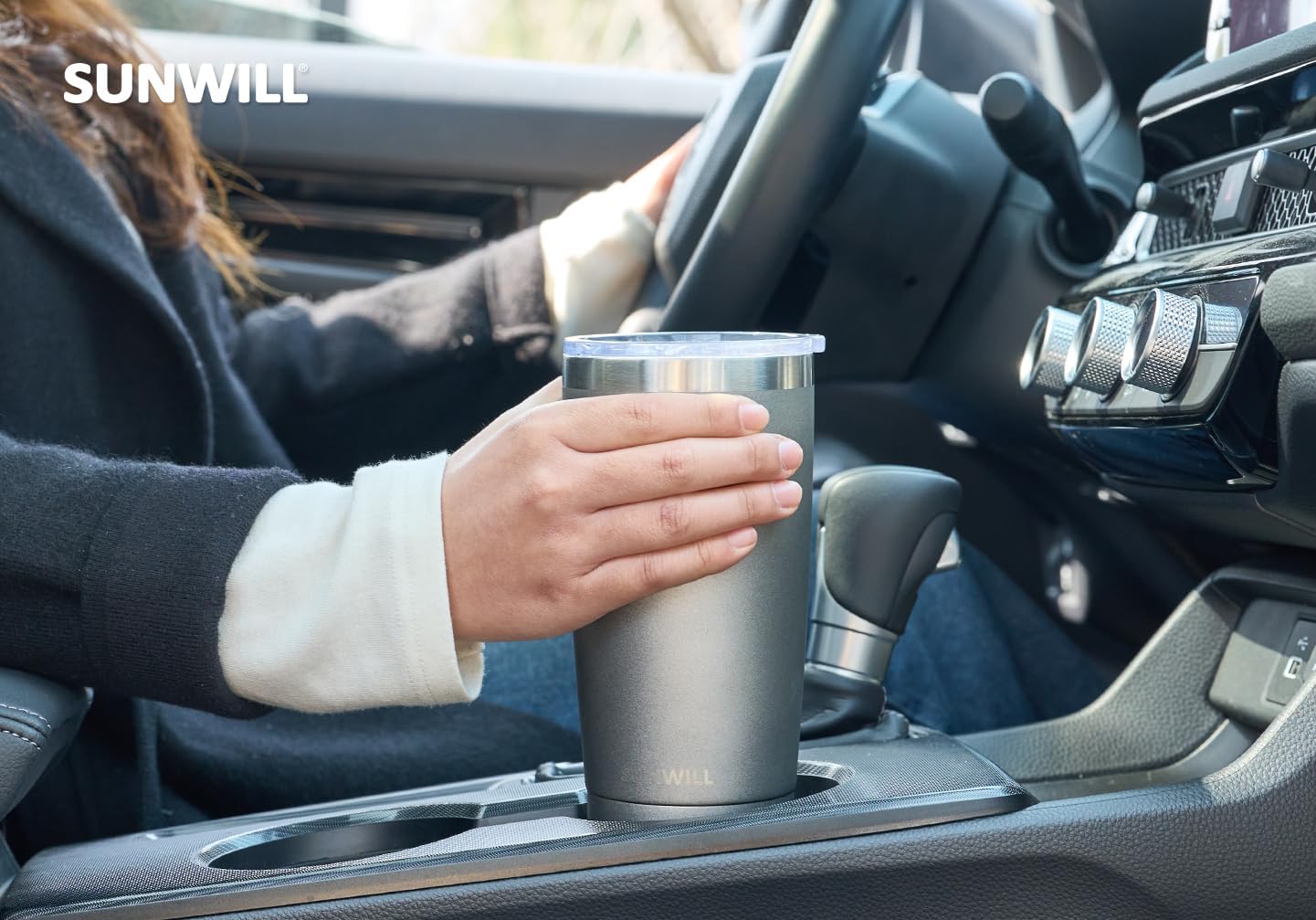 SUNWILL Travel Coffee Tumbler 20 oz, Insulated Mug with Lid, Stainless Steel Cup for Hot and Cold Drinks, Cool Grey