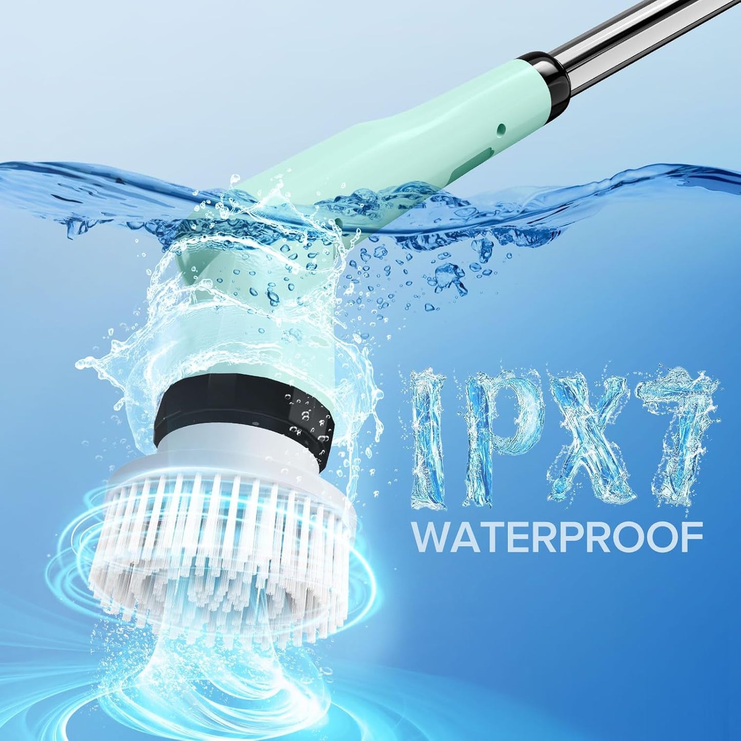 Electric Spin Scrubber, Dreazu IPX7 Bathroom Scrubber with 7 Replaceable Brush Heads & Retractable Handle, 2-Speed Adjustable Spin Scrubber for Bathroom, Bathtub, Kitchen, Tile Floors(Green)