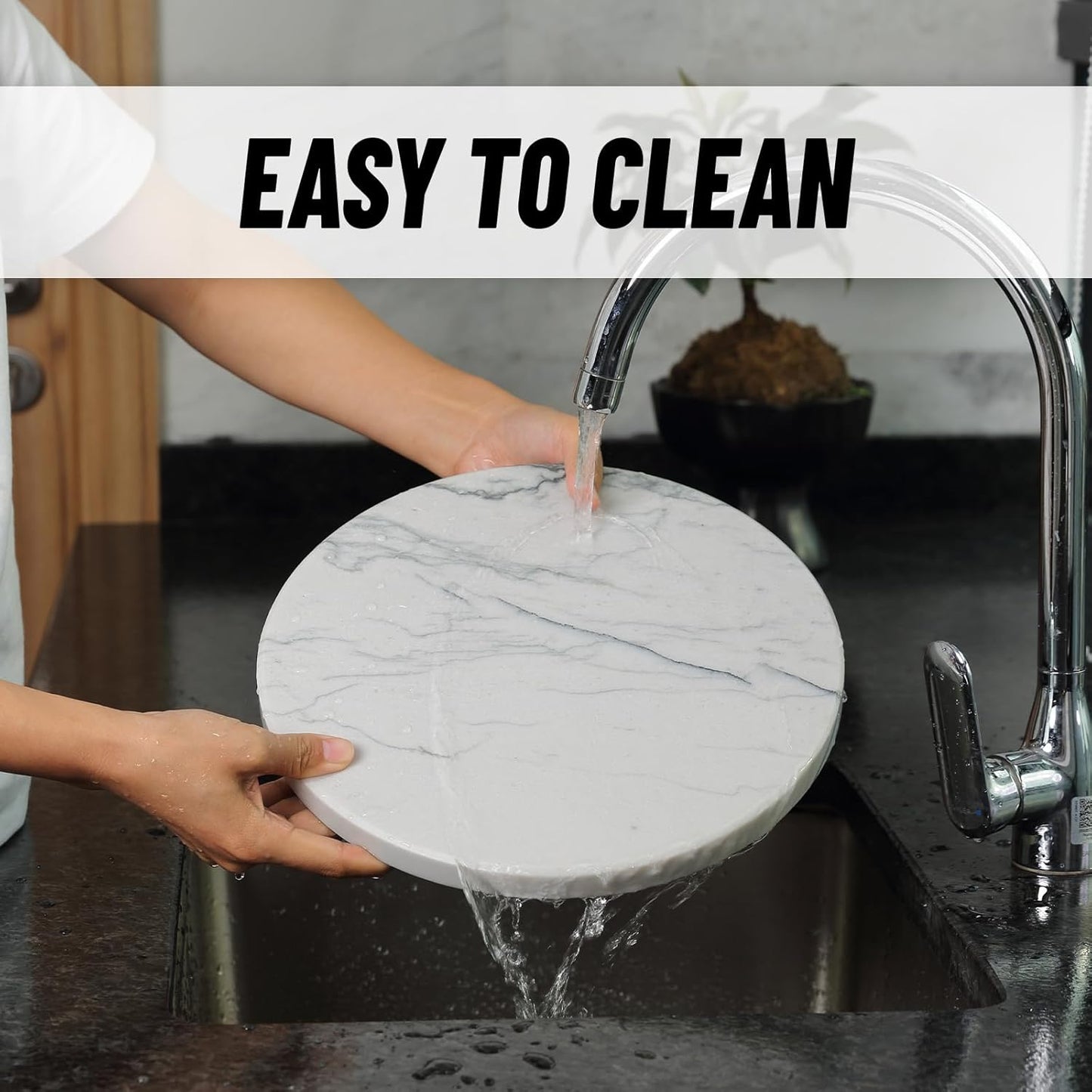 Koville Brazilian Natural Marble Cutting Board for Kitchen, 11inch Round Hand Crafted Marble Slab for Cheese, Charcuterie, Pastry Board - Wedding Gift, House Warming Gift(Maldivi)