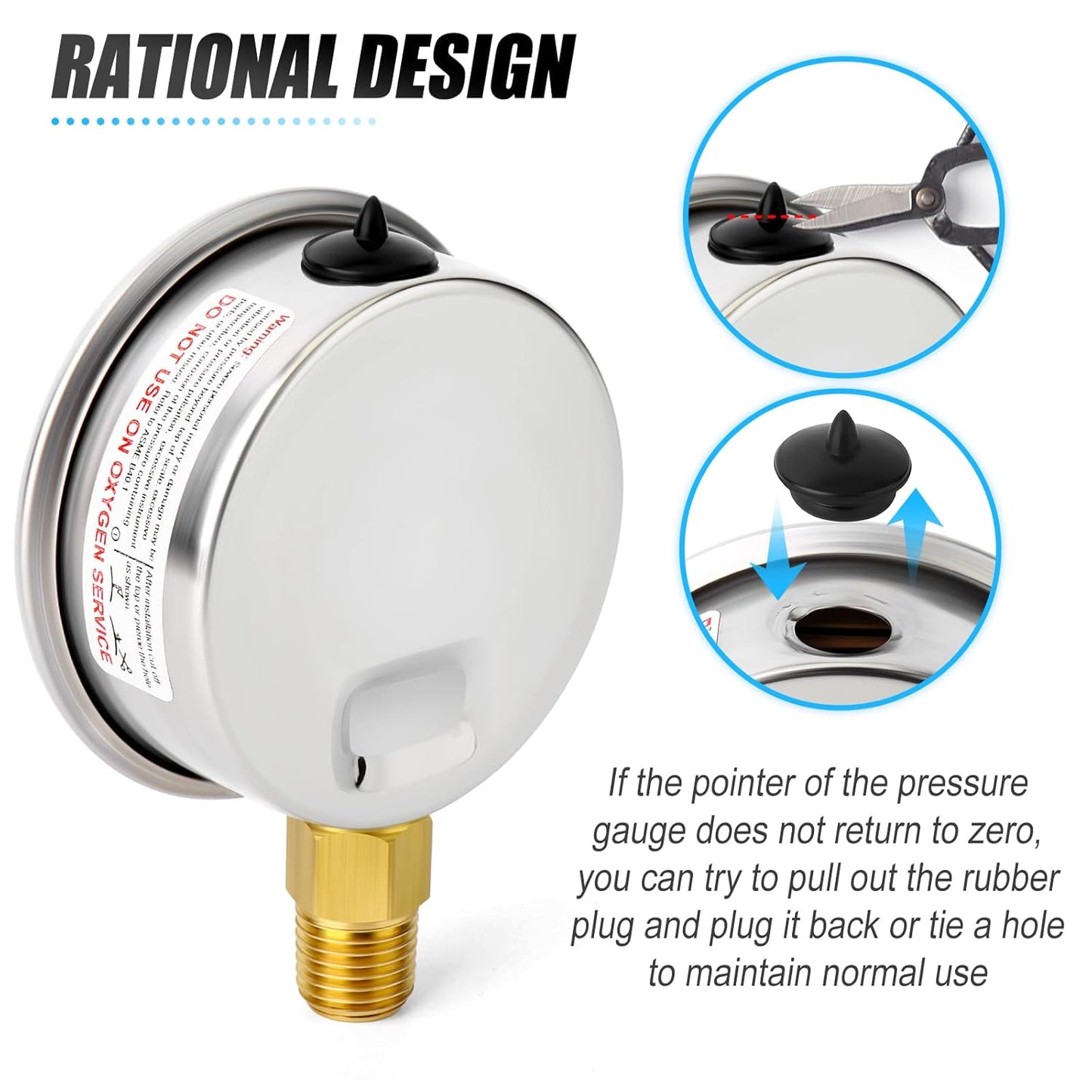 MEANLIN MEASURE 0~30Psi Stainless Steel 1/4" NPT 2.5" Single Scale FACE DIAL,Glycerin Filled Pressure Gauge, WOG Water Oil Air Lower Mount, with 1/4" x 1/2" NPT and 1/4" x 3/8" NPT Hex Bushing