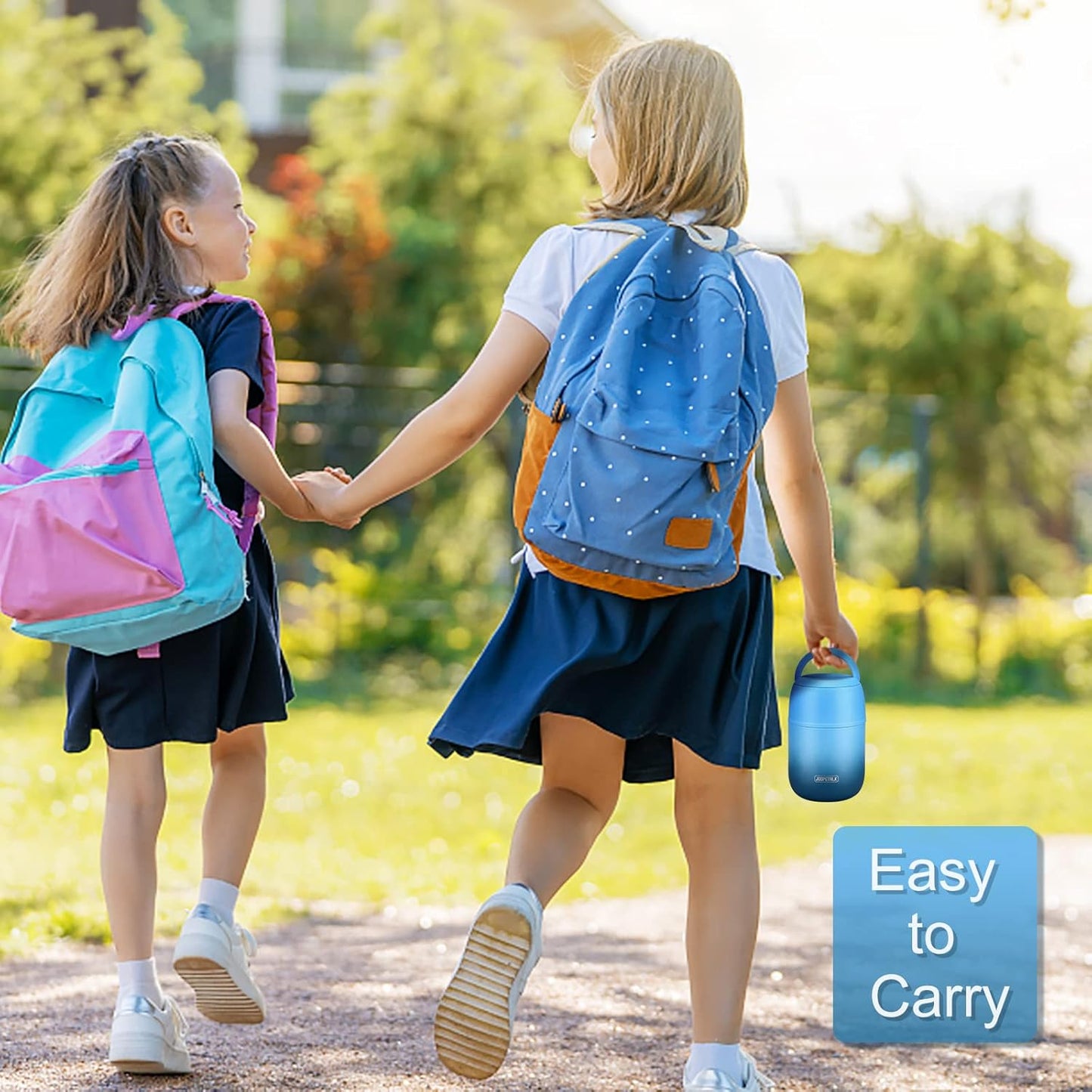 17 oz Insulated Lunch Containers, Hot Food Jar, Wide Mouth, Vacuum Stainless Steel Thermo Lunch Box with Handle and Folding Spoon, Blue